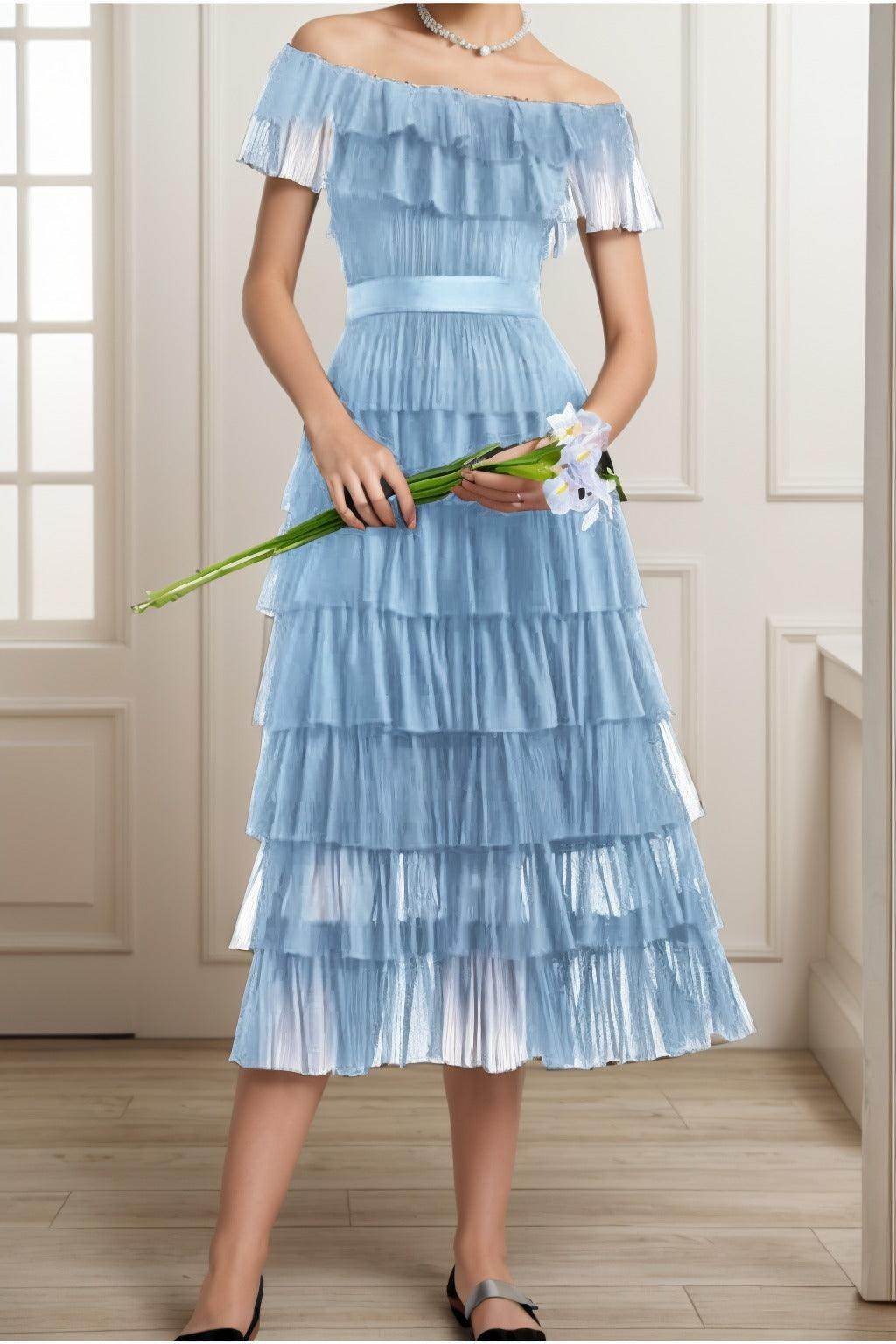 A-Line Tea Length Tulle Graduation Dresses CS0557 - COCOMELODY