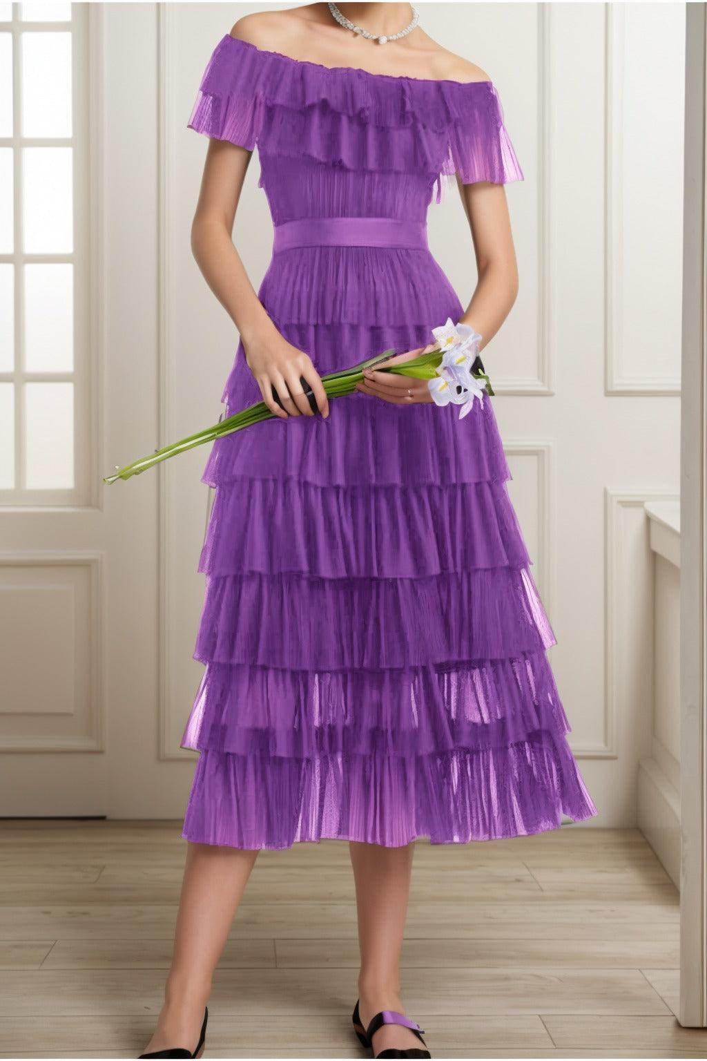 A-Line Tea Length Tulle Graduation Dresses CS0557 - COCOMELODY