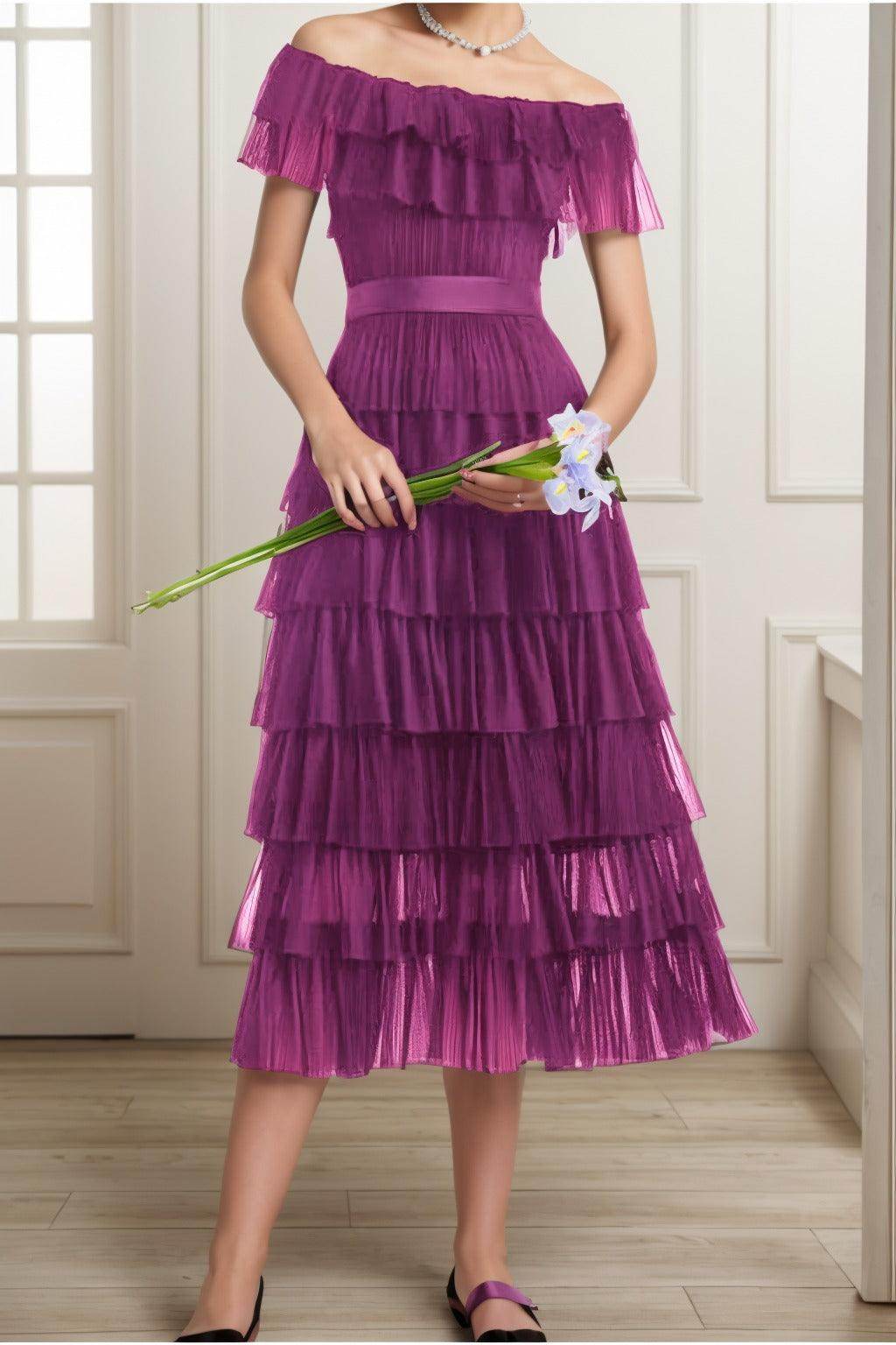 A-Line Tea Length Tulle Graduation Dresses CS0557 - COCOMELODY