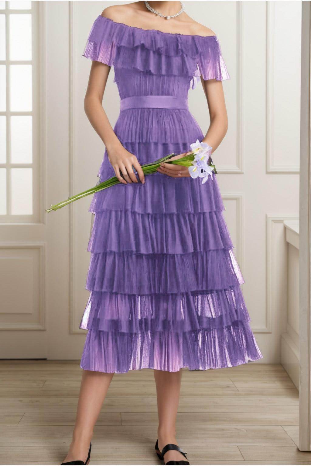 A-Line Tea Length Tulle Graduation Dresses CS0557 - COCOMELODY