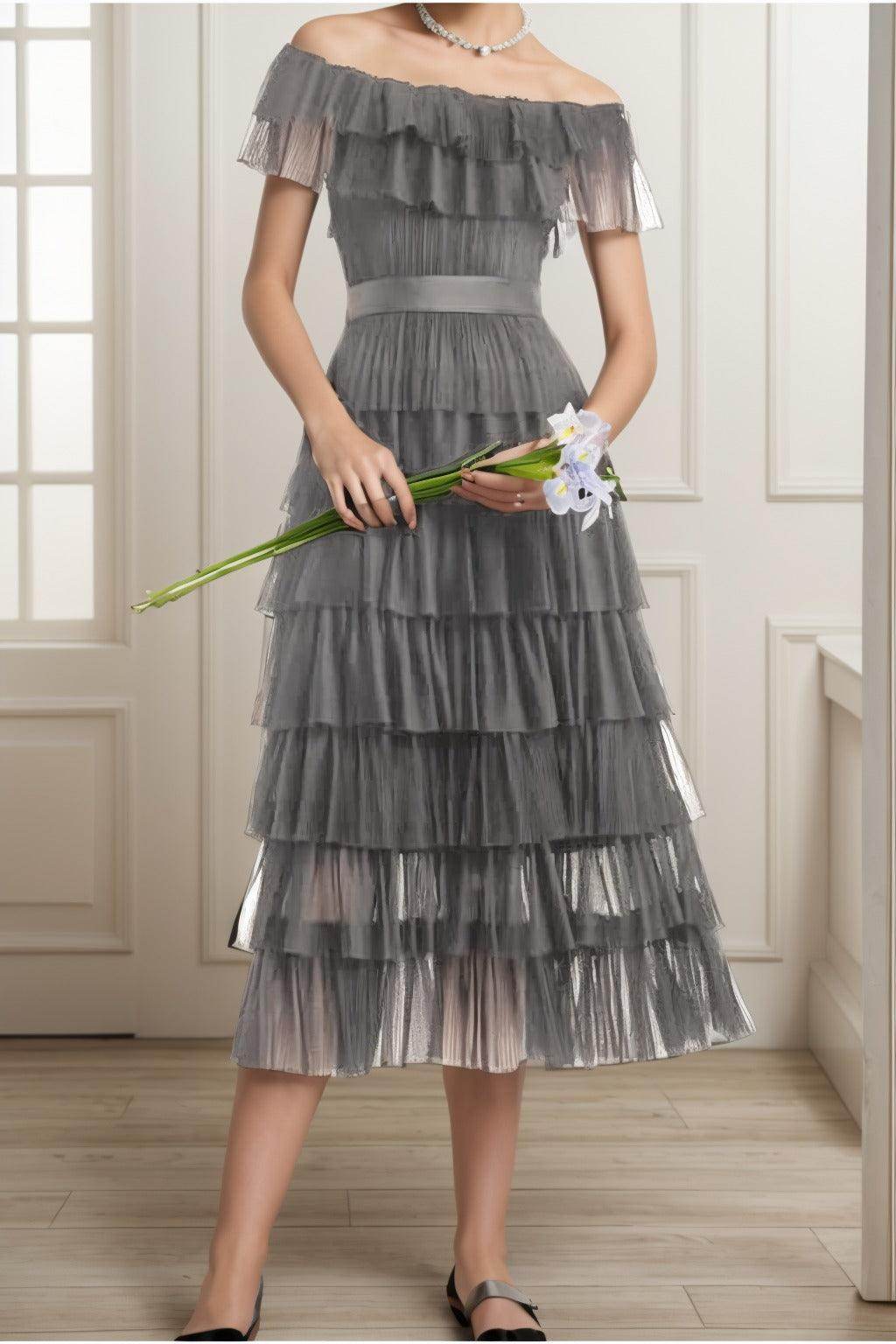 A-Line Tea Length Tulle Graduation Dresses CS0557 - COCOMELODY