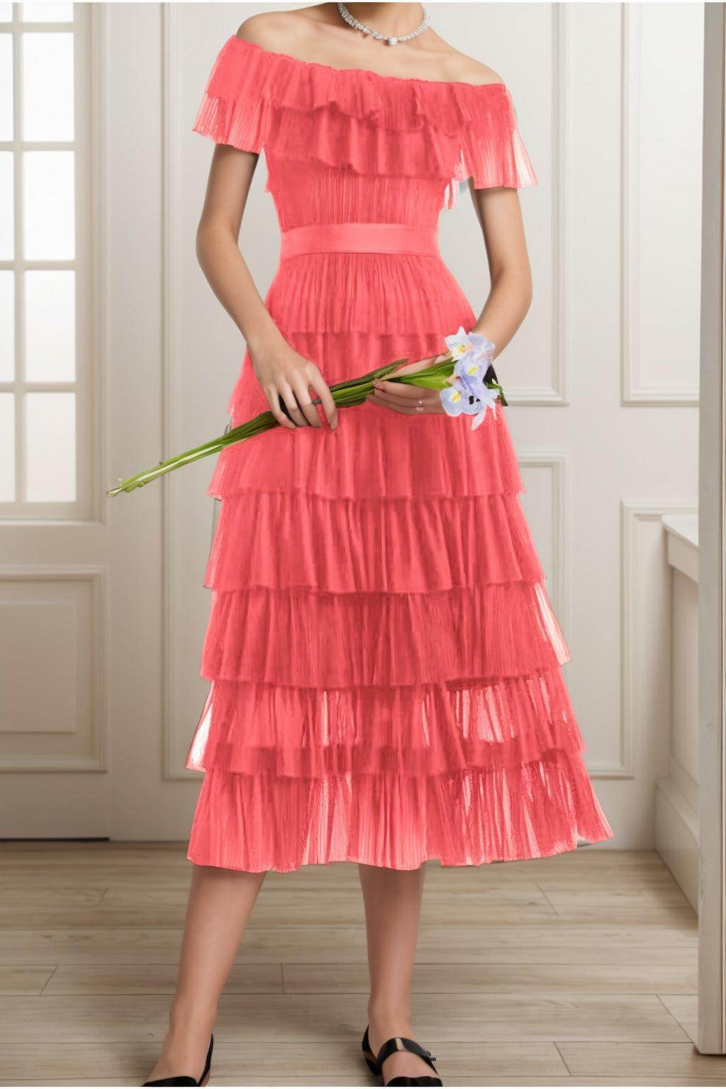 A-Line Tea Length Tulle Graduation Dresses CS0557 - COCOMELODY