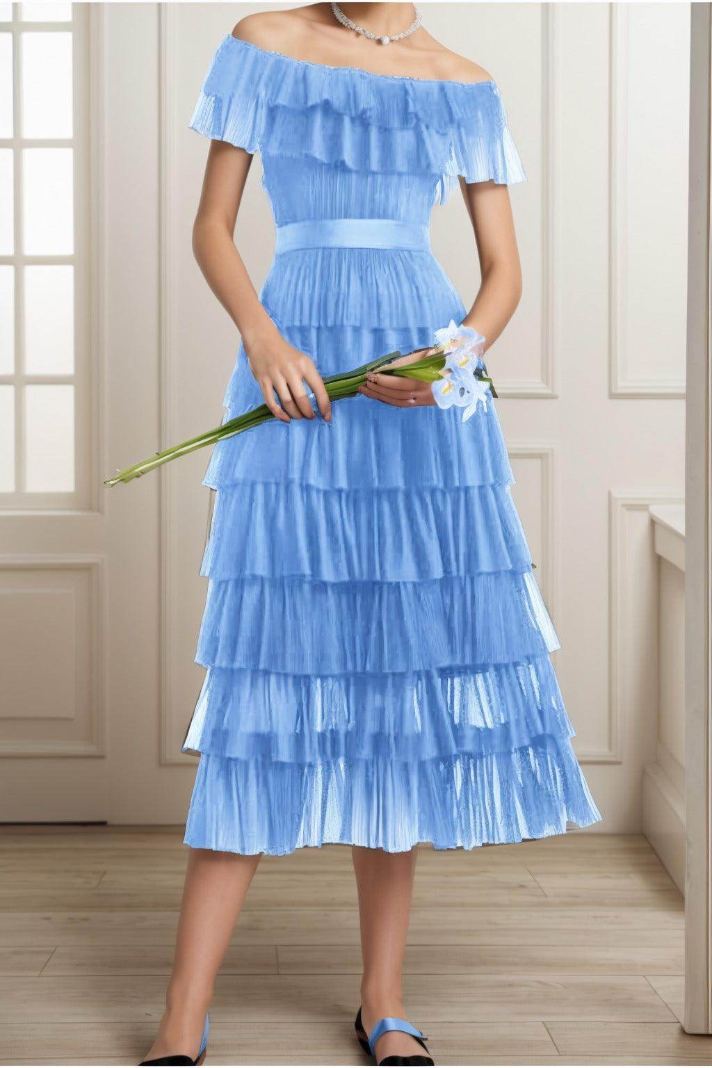 A-Line Tea Length Tulle Graduation Dresses CS0557 - COCOMELODY