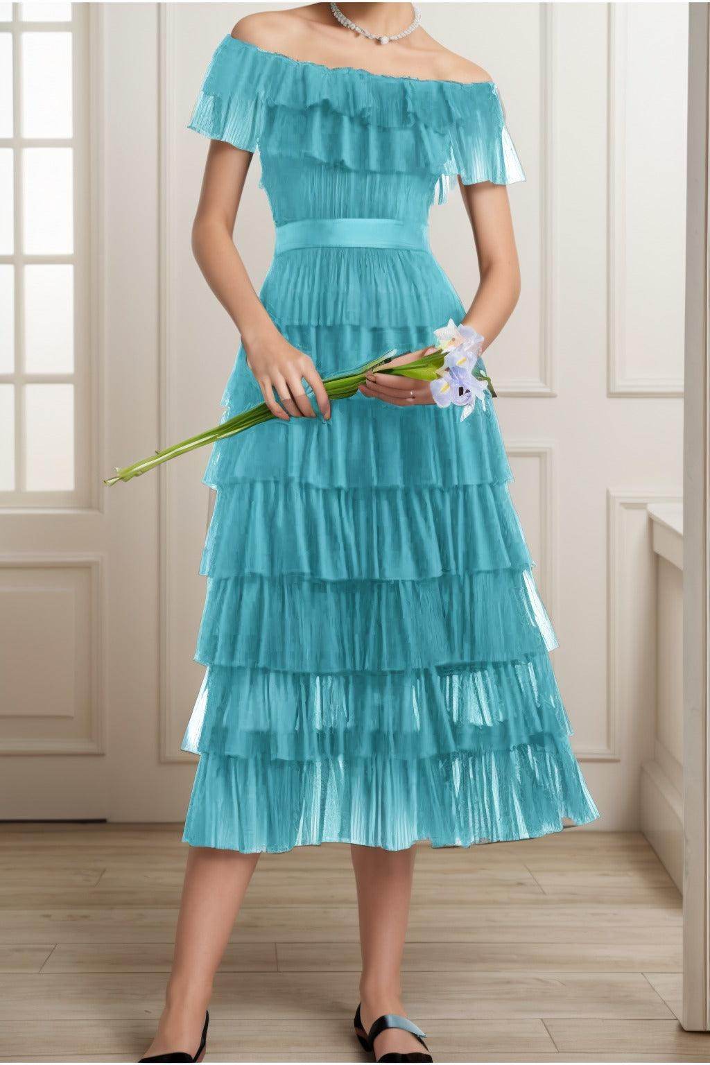 A-Line Tea Length Tulle Graduation Dresses CS0557 - COCOMELODY