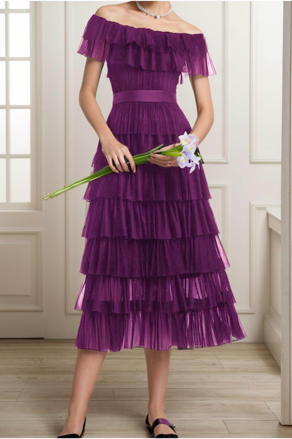A-Line Tea Length Tulle Graduation Dresses CS0557 - COCOMELODY