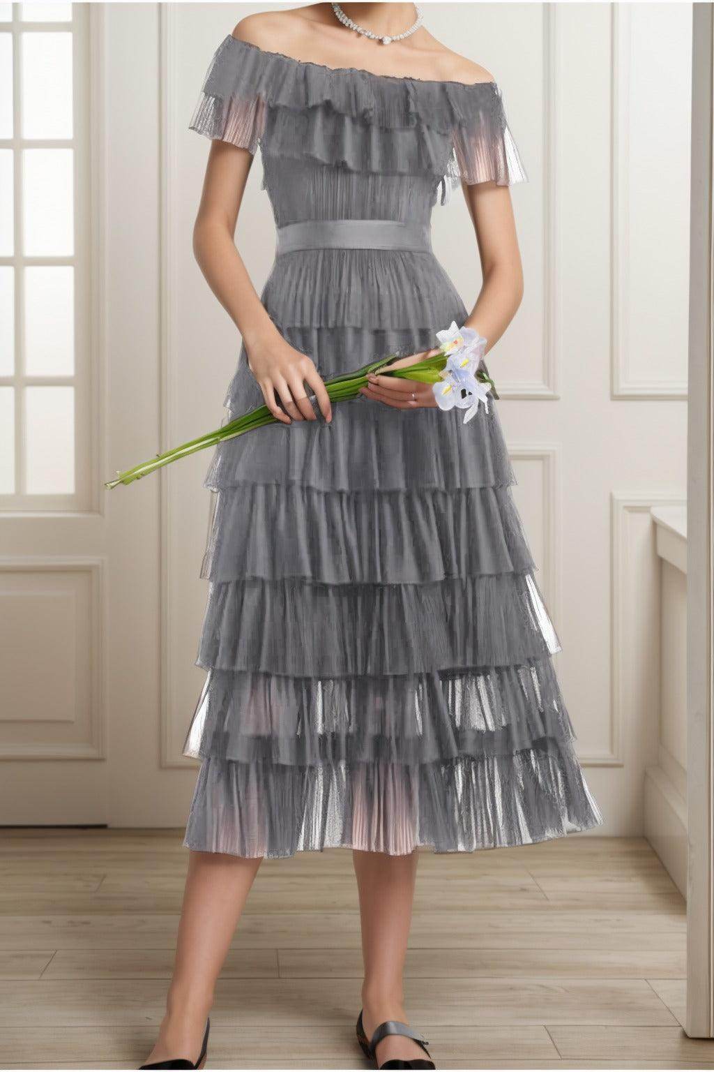 A-Line Tea Length Tulle Graduation Dresses CS0557 - COCOMELODY