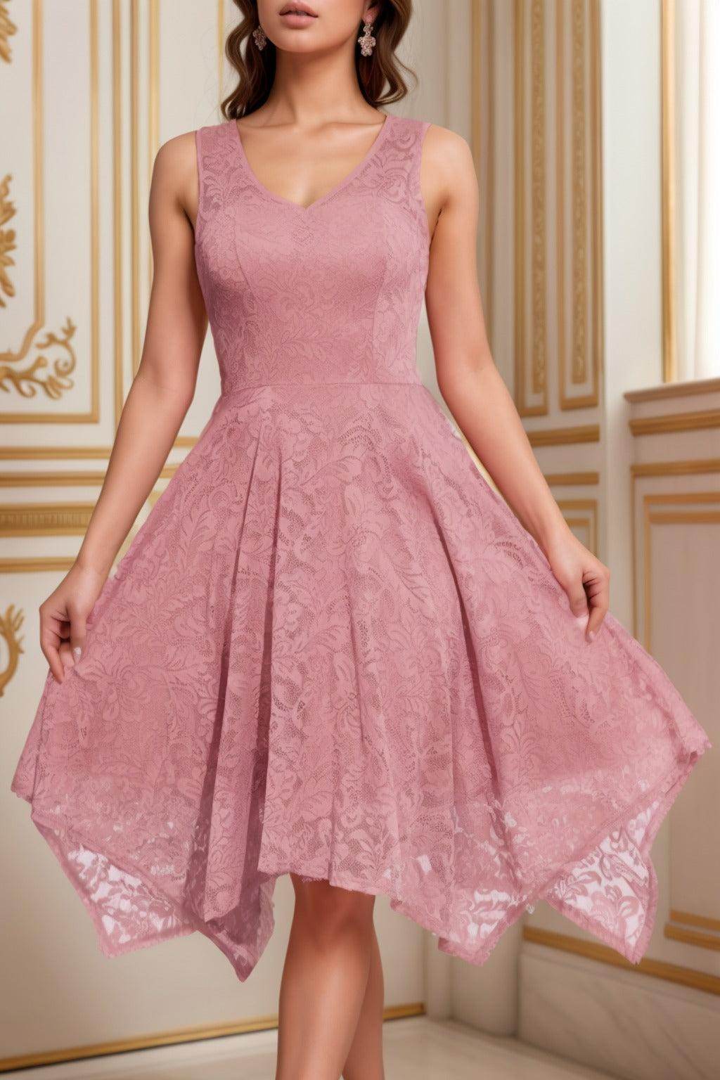 A-Line Tea Length Silk-Like Graduation Dresses COCOMELODY CS0558, Mauve A-Line Tea Length Silk-Like Graduation Dresses COCOMELODY CS0558, Mauve