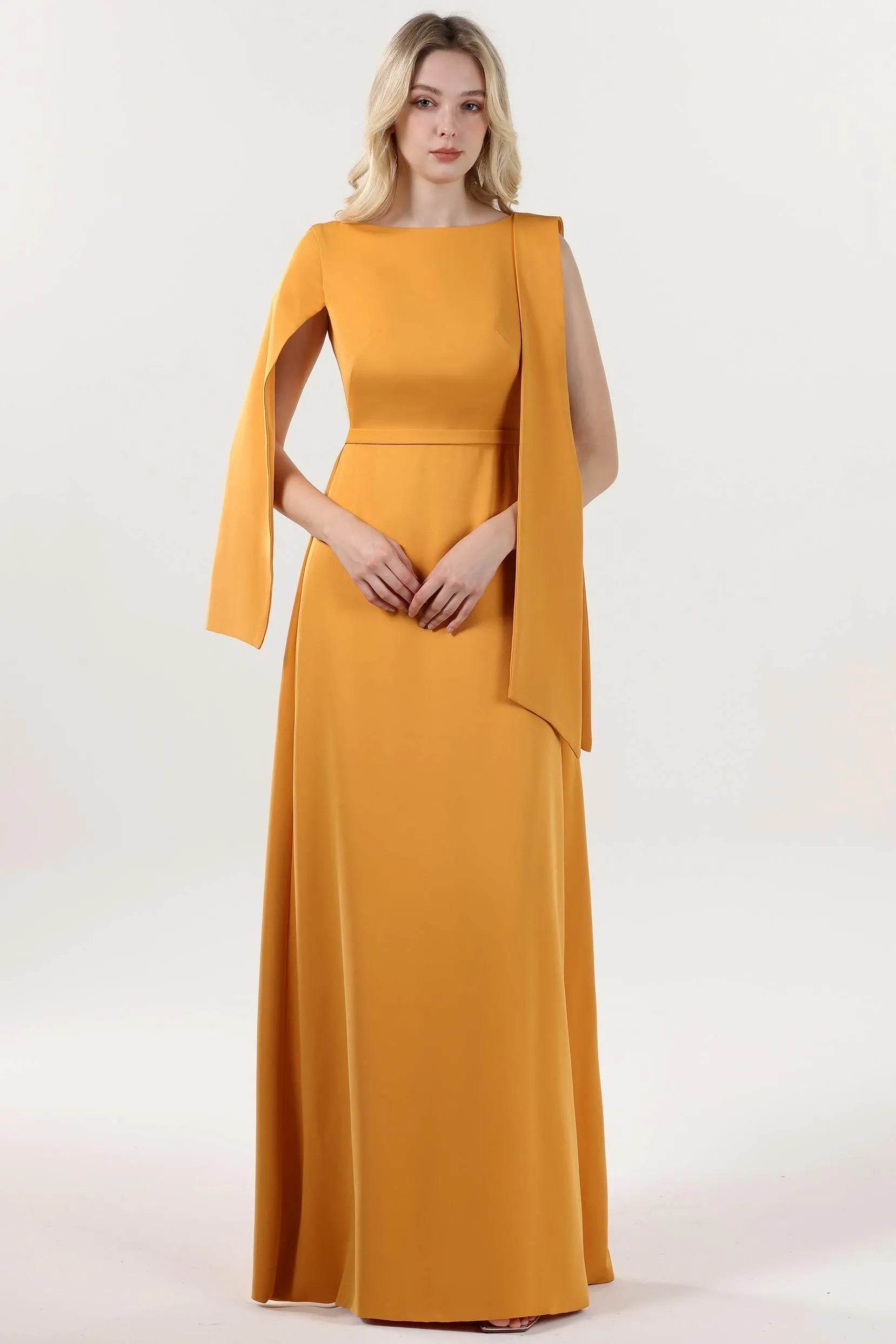 A-Line Maxi Stretch Crepe Formal Dress COCOMELODY CS0586, Ginger A-Line Maxi Stretch Crepe Formal Dress COCOMELODY CS0586, Ginger