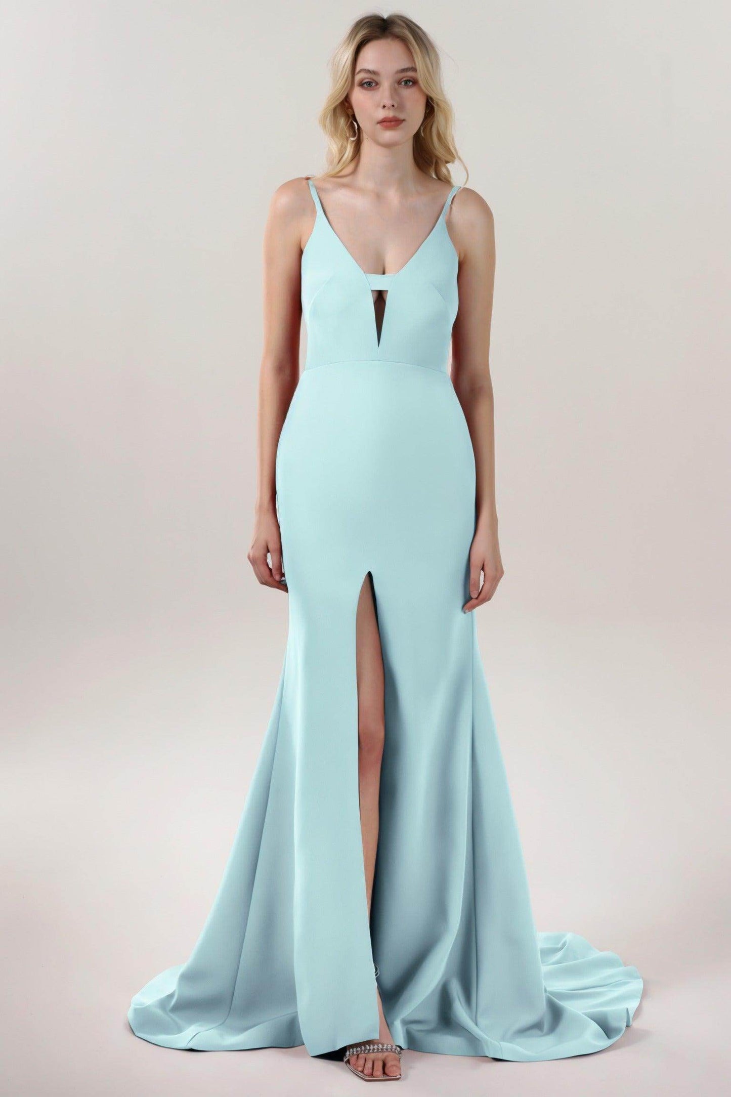 Mermaid Sweep-Brush Train Stretch Crepe Formal Dress CS0588 - COCOMELODY