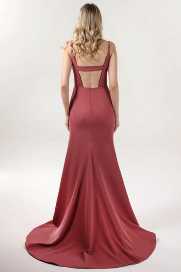 Mermaid Sweep-Brush Train Stretch Crepe Formal Dress CS0588 - COCOMELODY