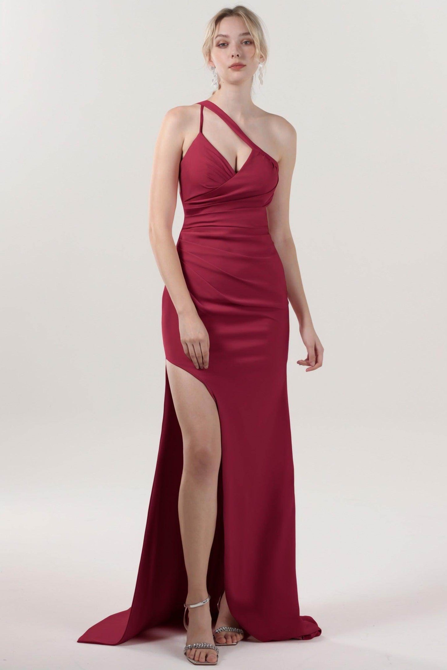 Sheath-Column Sweep-Brush Train Stretch Crepe Formal Dress CS0589 - COCOMELODY