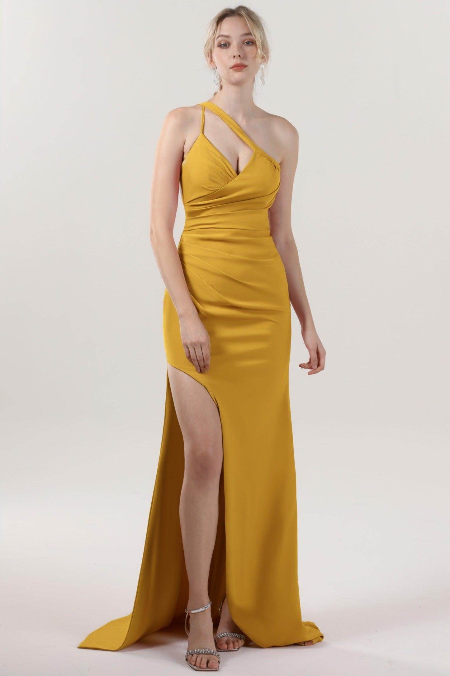 Sheath-Column Sweep-Brush Train Stretch Crepe Formal Dress CS0589 - COCOMELODY