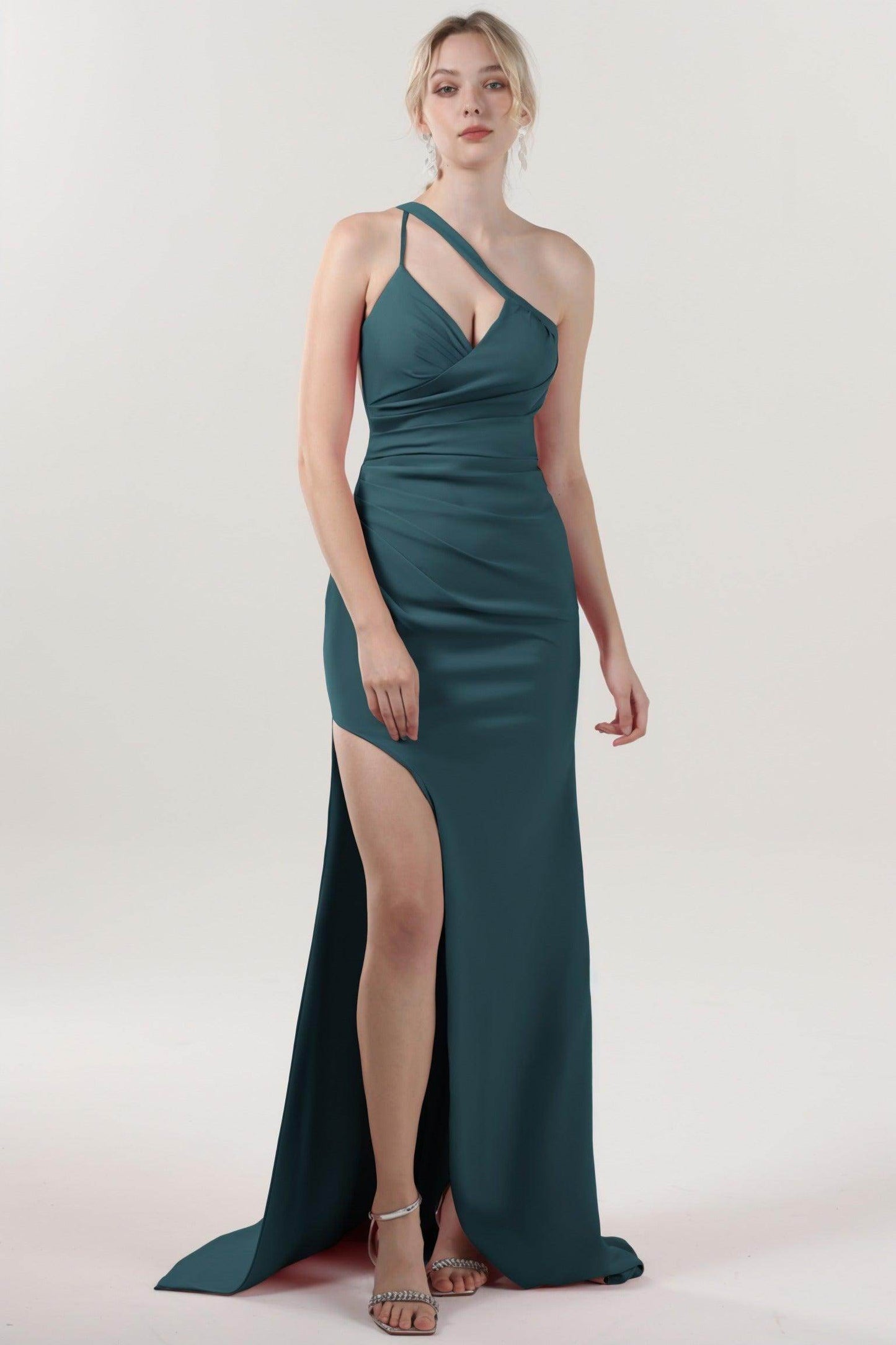 Sheath-Column Sweep-Brush Train Stretch Crepe Formal Dress CS0589 - COCOMELODY