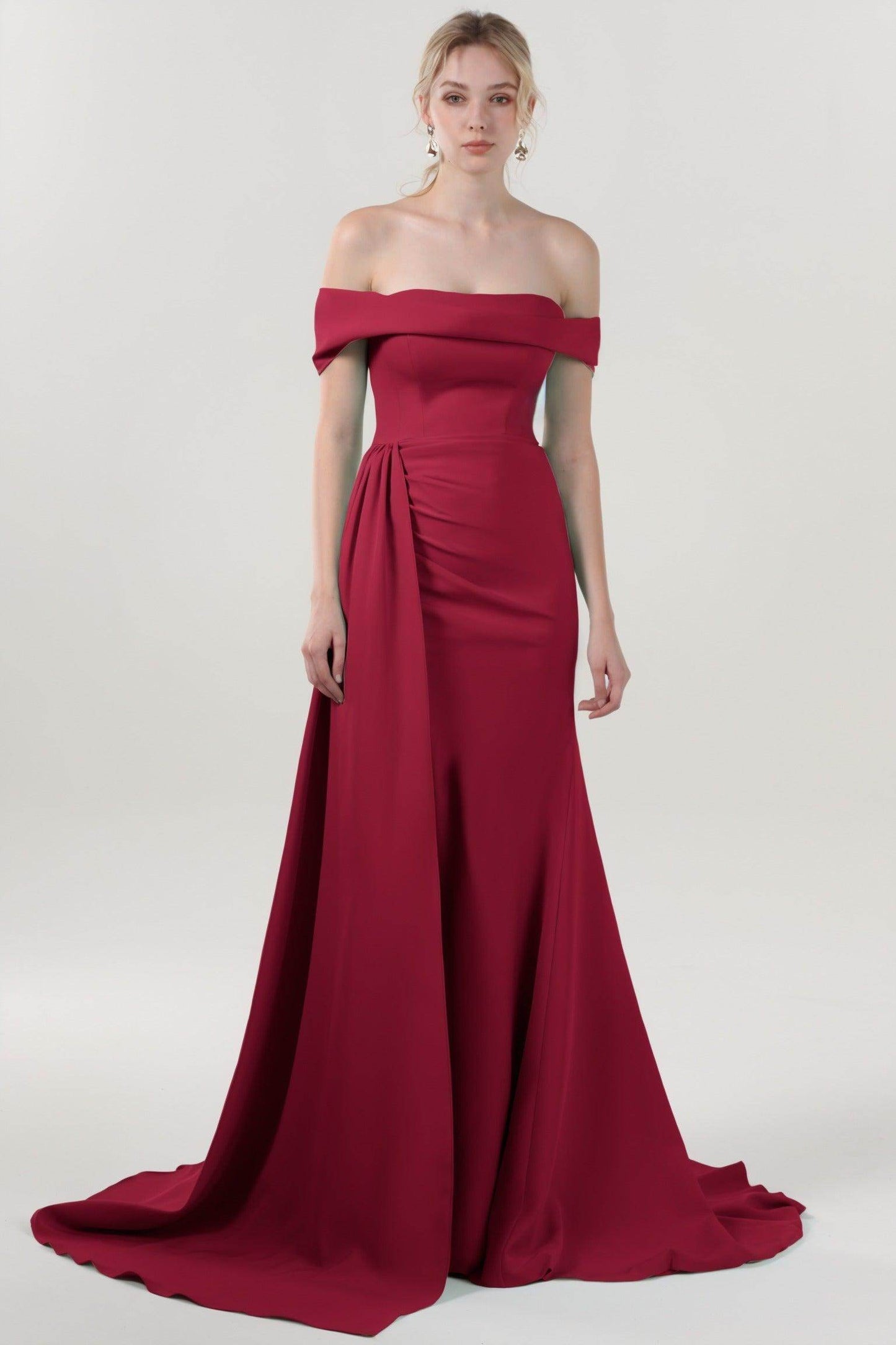 Sheath-Column Sweep-Brush Train Stretch Crepe Formal Dress CS0592 - COCOMELODY