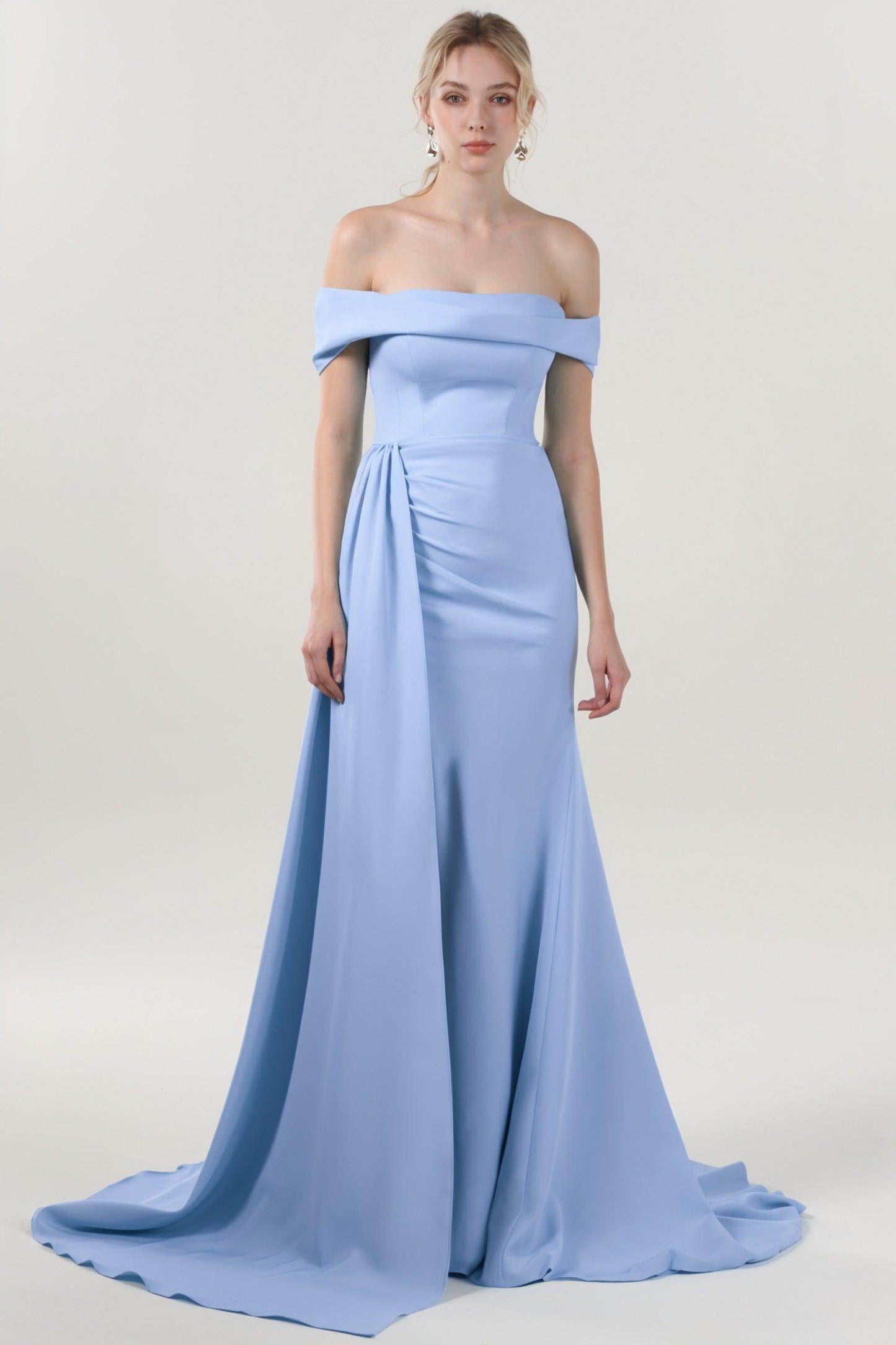 Sheath-Column Sweep-Brush Train Stretch Crepe Formal Dress CS0592 - COCOMELODY