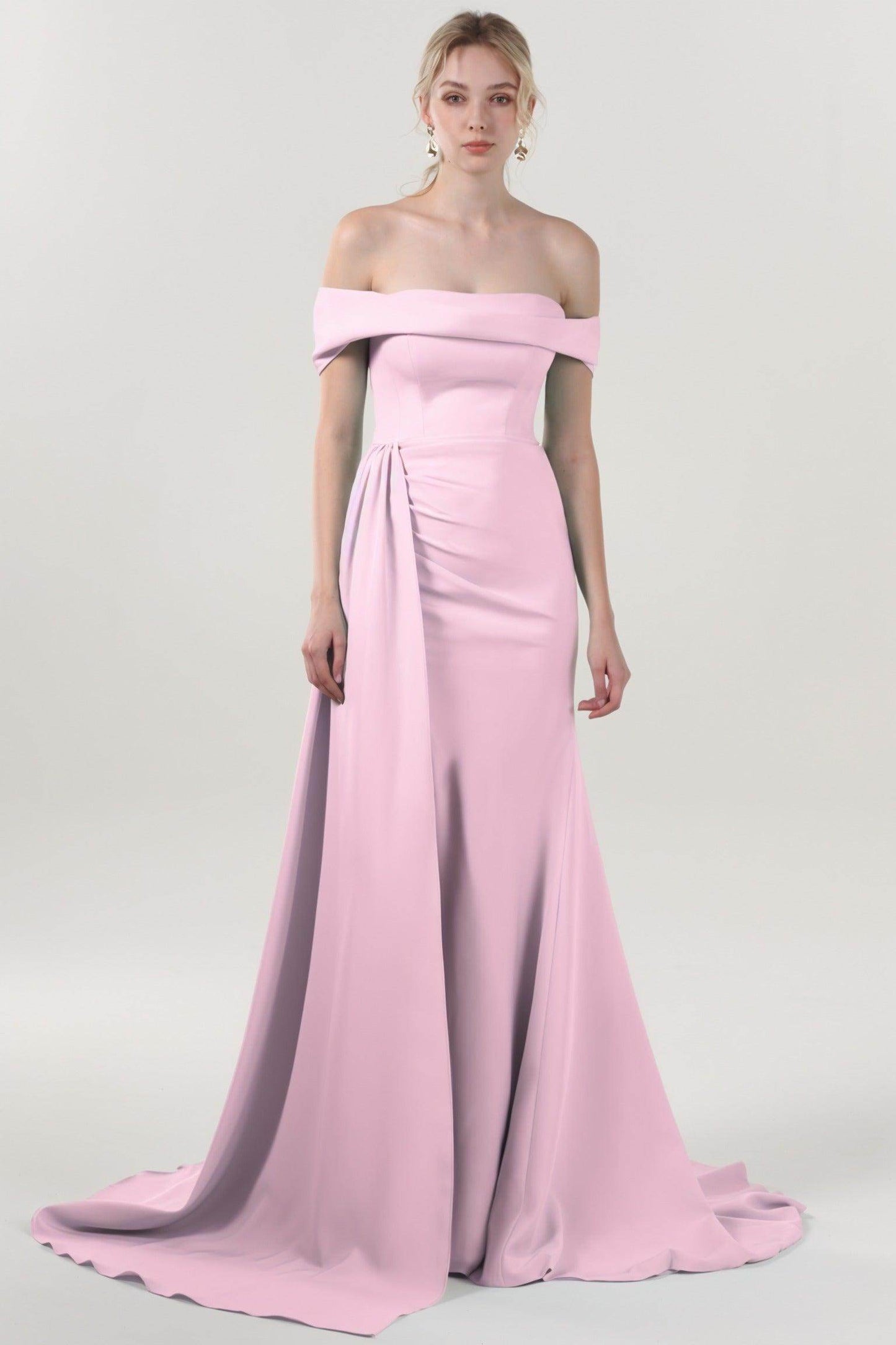 Sheath-Column Sweep-Brush Train Stretch Crepe Formal Dress CS0592 - COCOMELODY