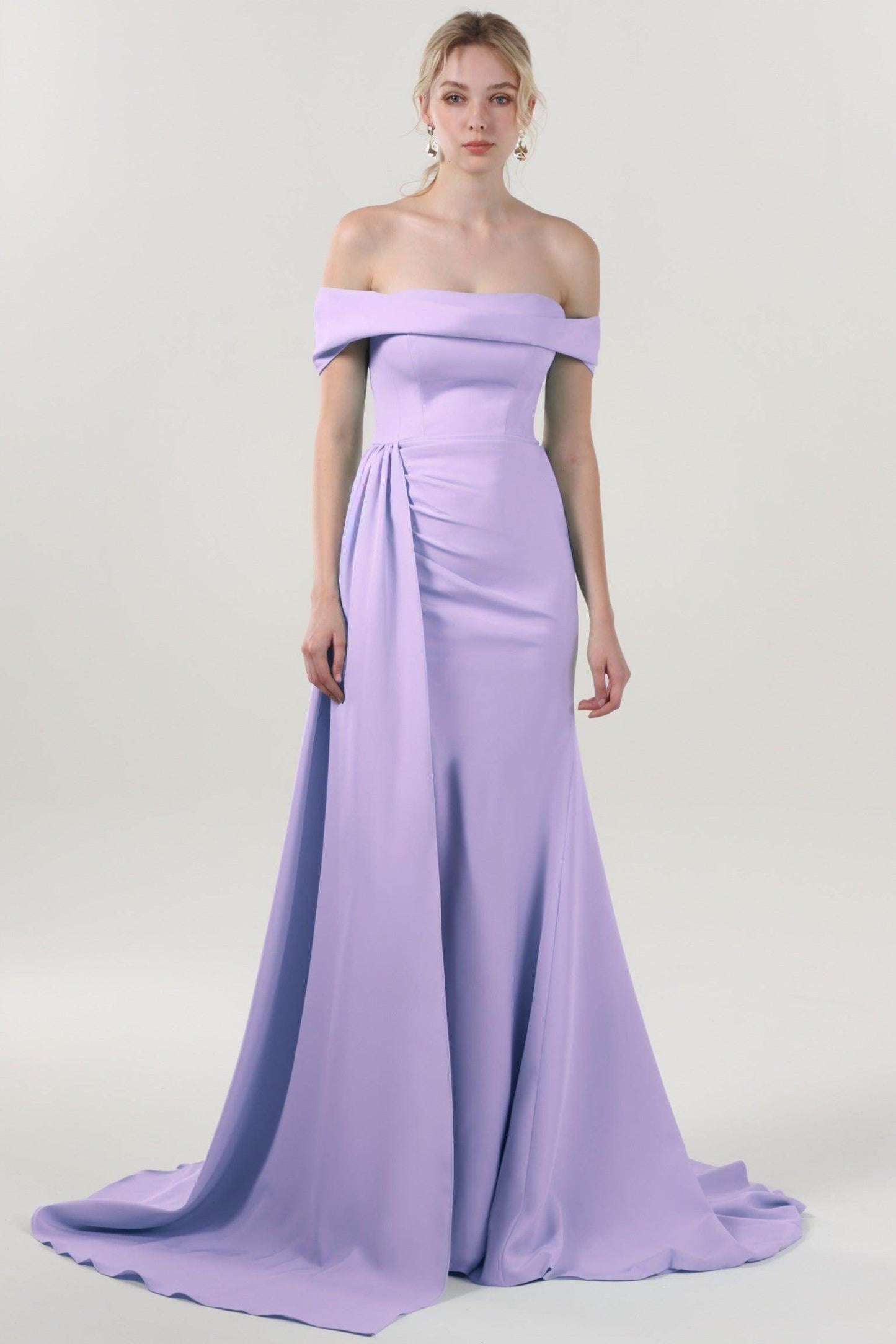 Sheath-Column Sweep-Brush Train Stretch Crepe Formal Dress CS0592 - COCOMELODY