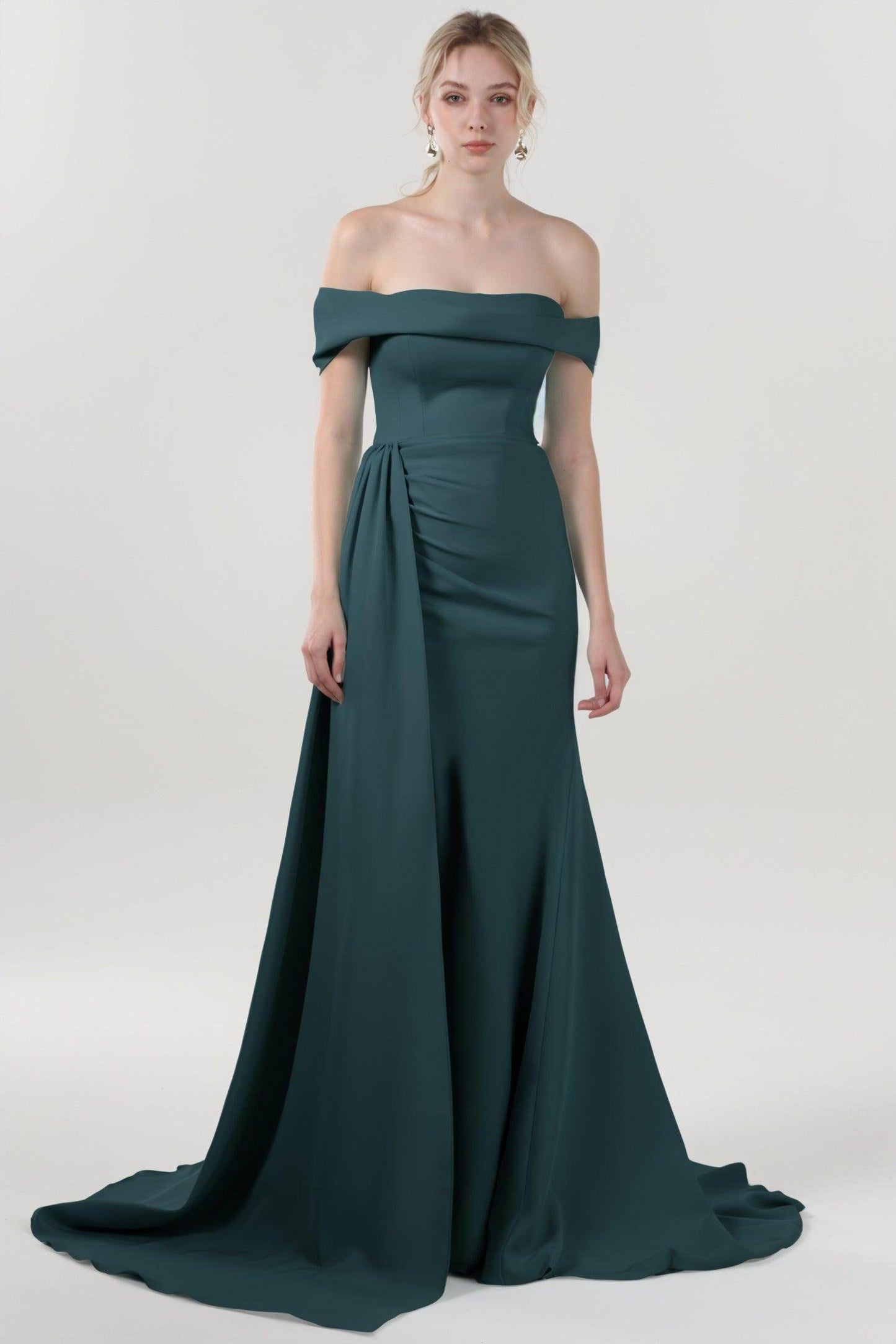 Sheath-Column Sweep-Brush Train Stretch Crepe Formal Dress CS0592 - COCOMELODY