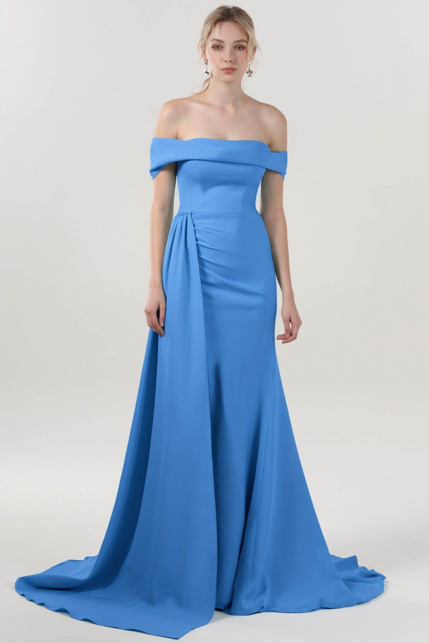 Sheath-Column Sweep-Brush Train Stretch Crepe Formal Dress CS0592 - COCOMELODY