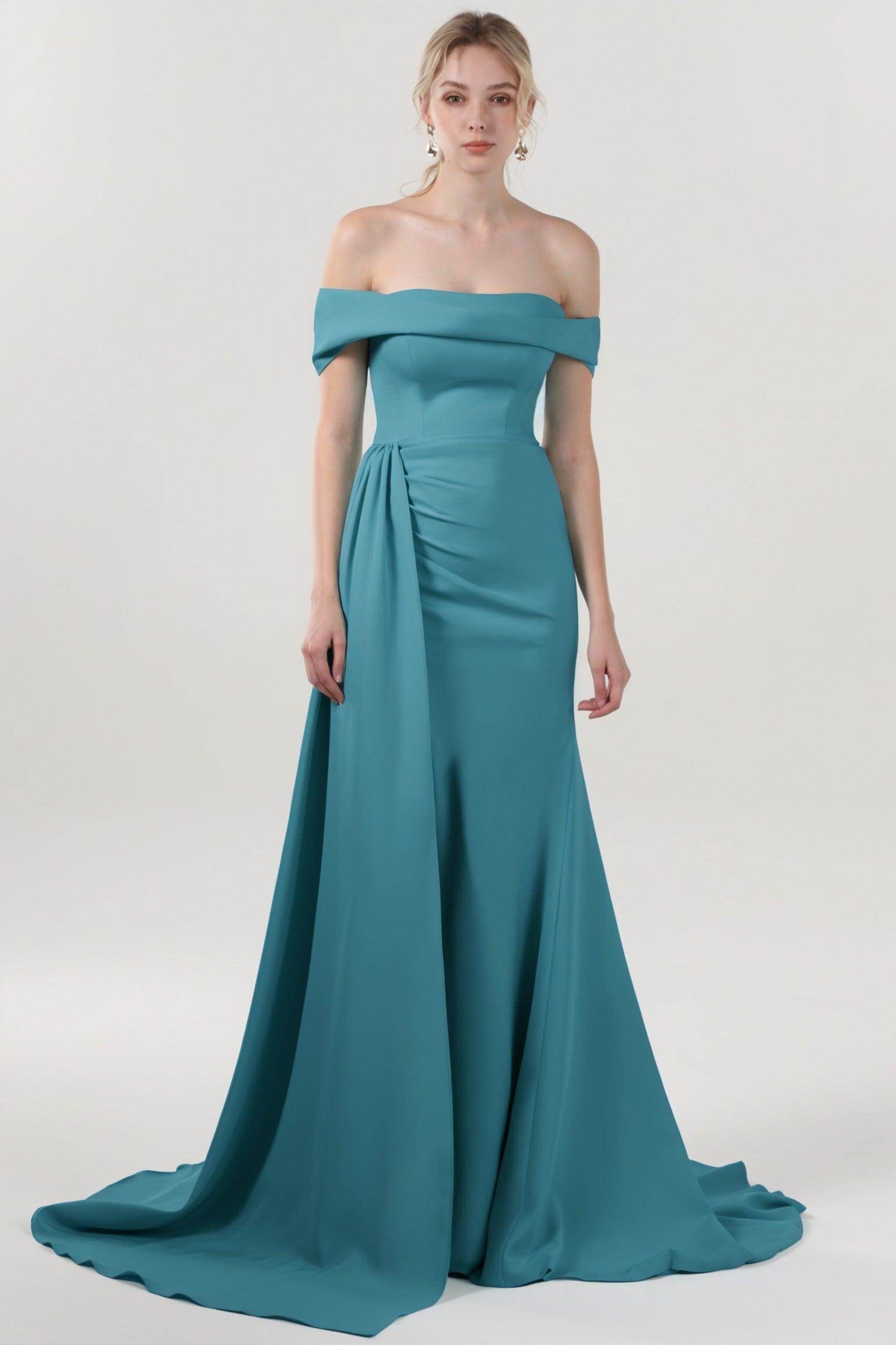 Sheath-Column Sweep-Brush Train Stretch Crepe Formal Dress CS0592 - COCOMELODY