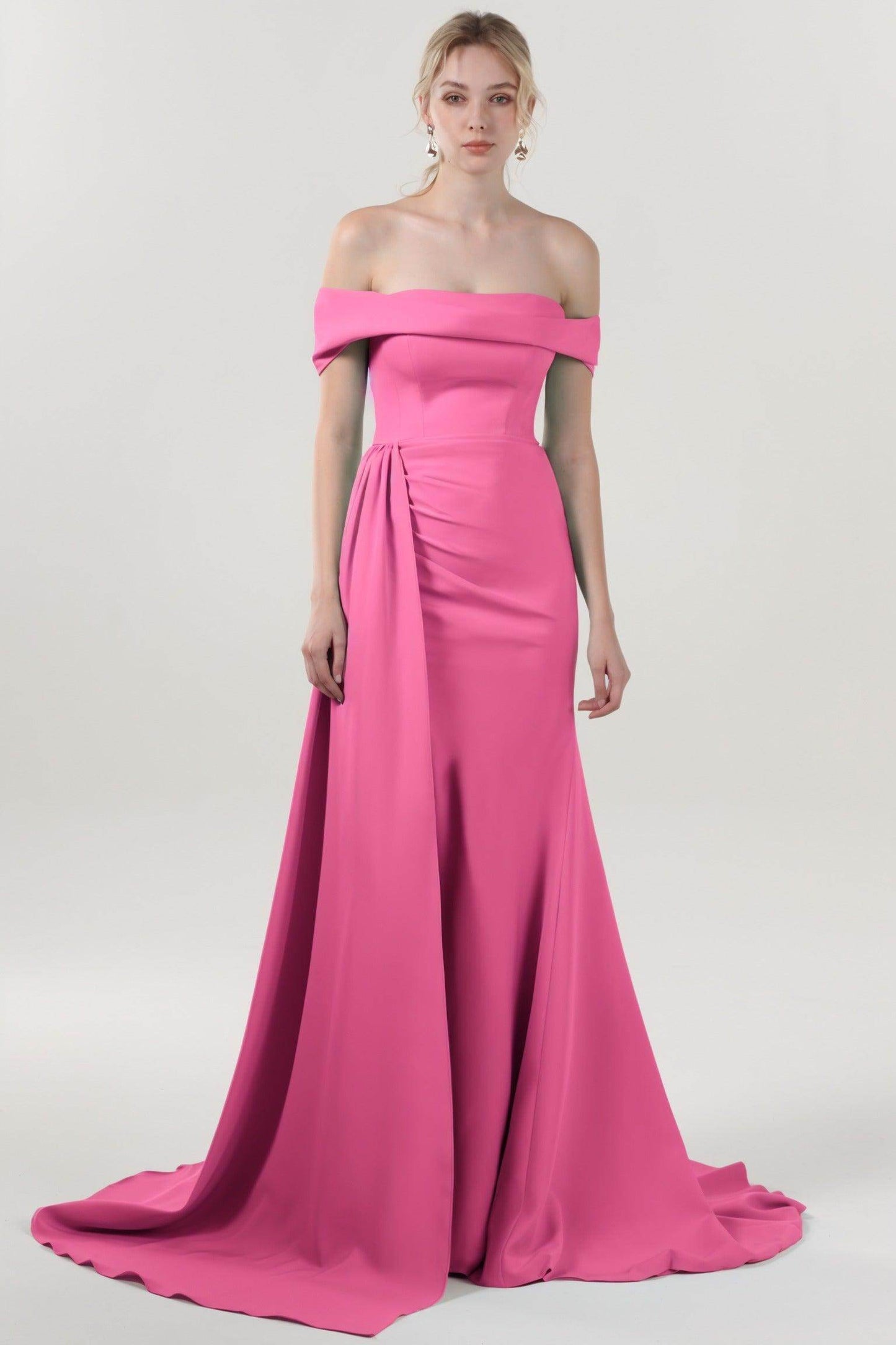 Sheath-Column Sweep-Brush Train Stretch Crepe Formal Dress CS0592 - COCOMELODY