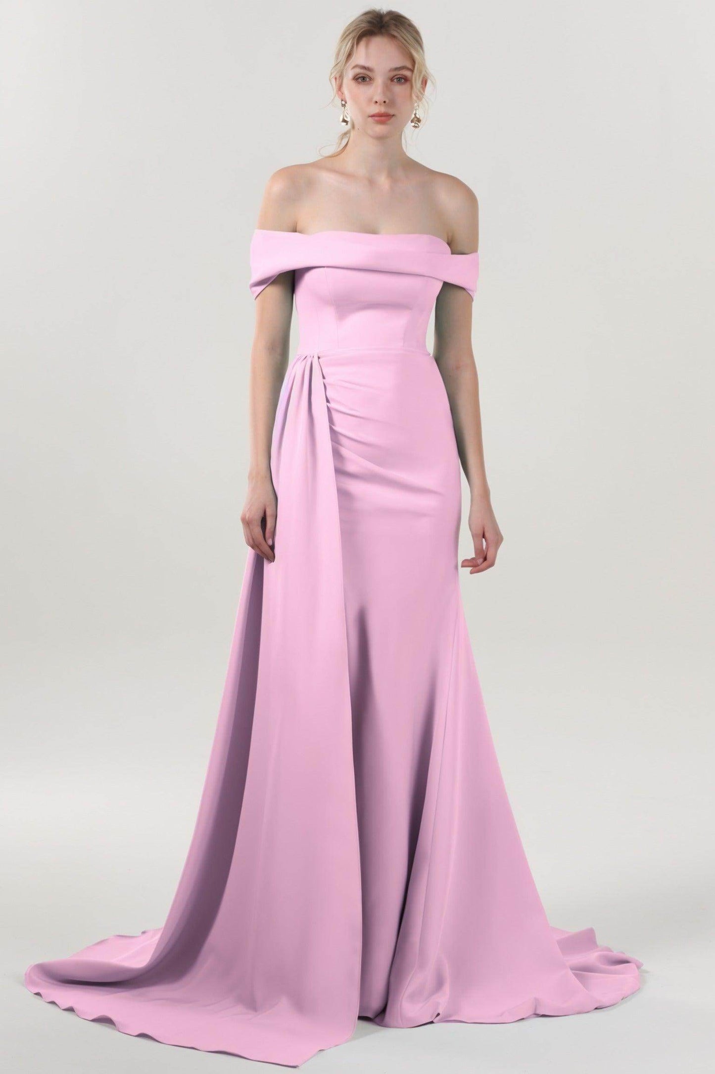 Sheath-Column Sweep-Brush Train Stretch Crepe Formal Dress CS0592 - COCOMELODY