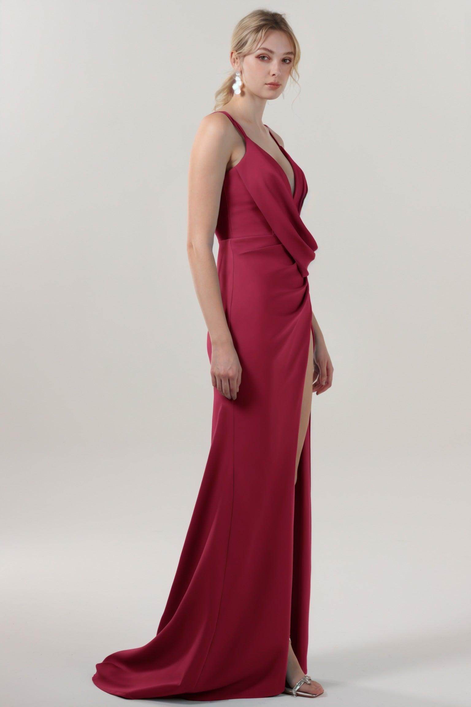 Sheath-Column Sweep-Brush Train Stretch Crepe Formal Dress CS0594 - COCOMELODY