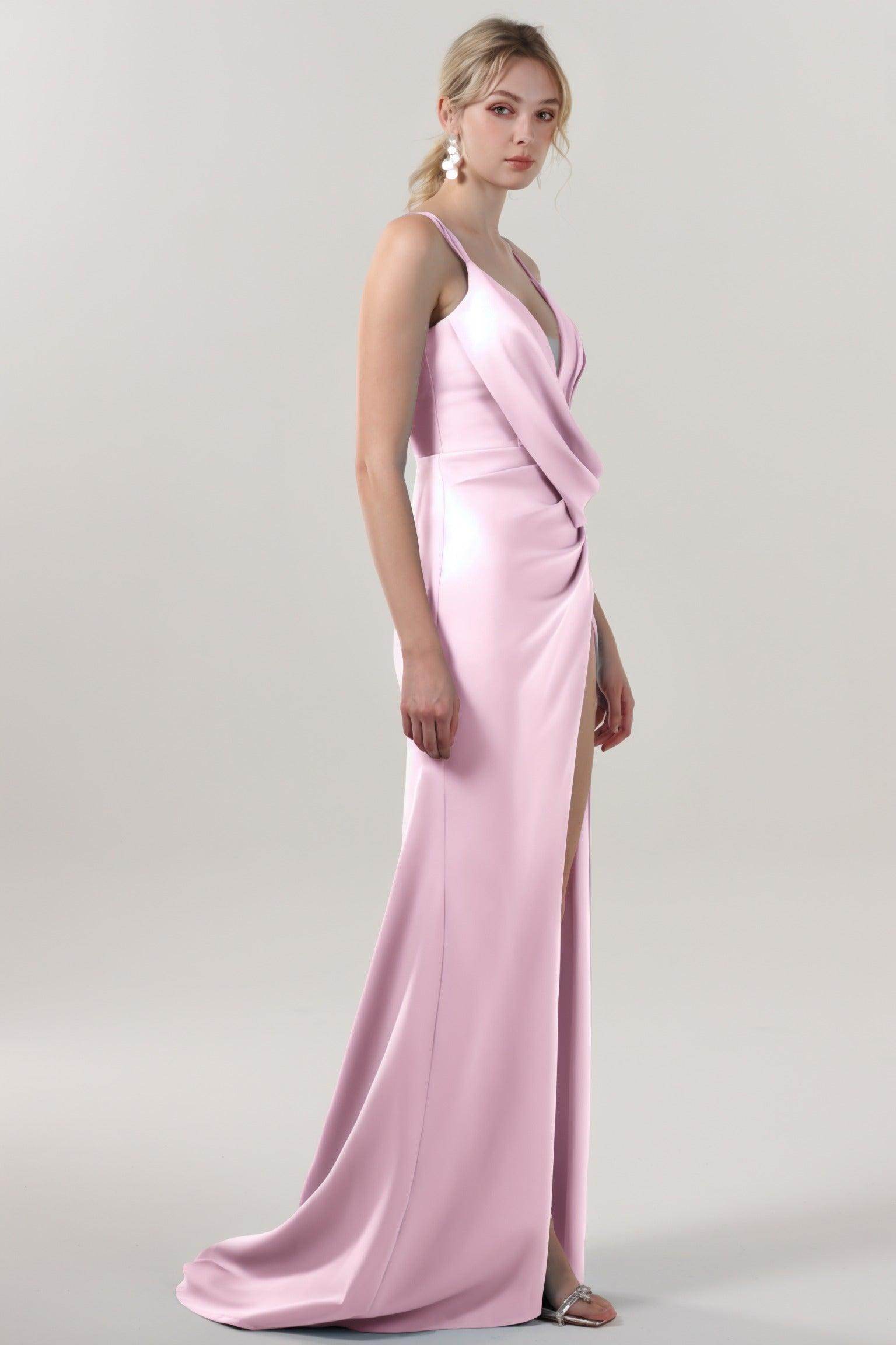 Sheath-Column Sweep-Brush Train Stretch Crepe Formal Dress CS0594 - COCOMELODY