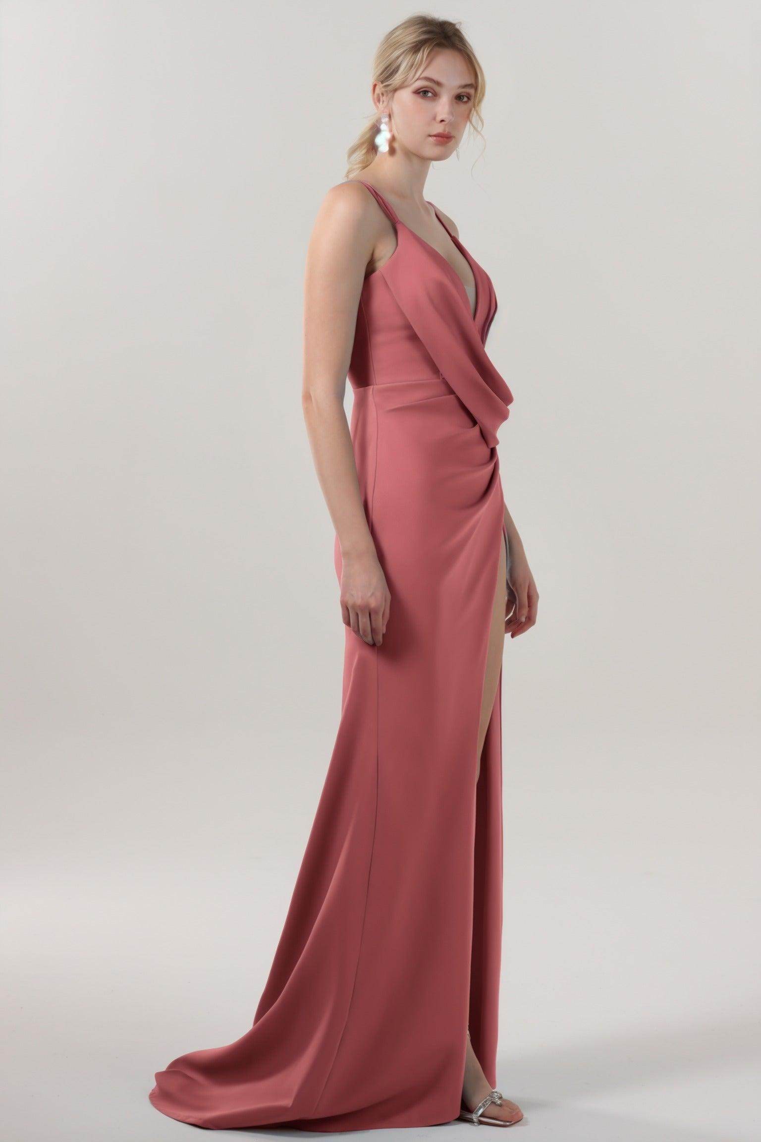 Sheath-Column Sweep-Brush Train Stretch Crepe Formal Dress CS0594 - COCOMELODY
