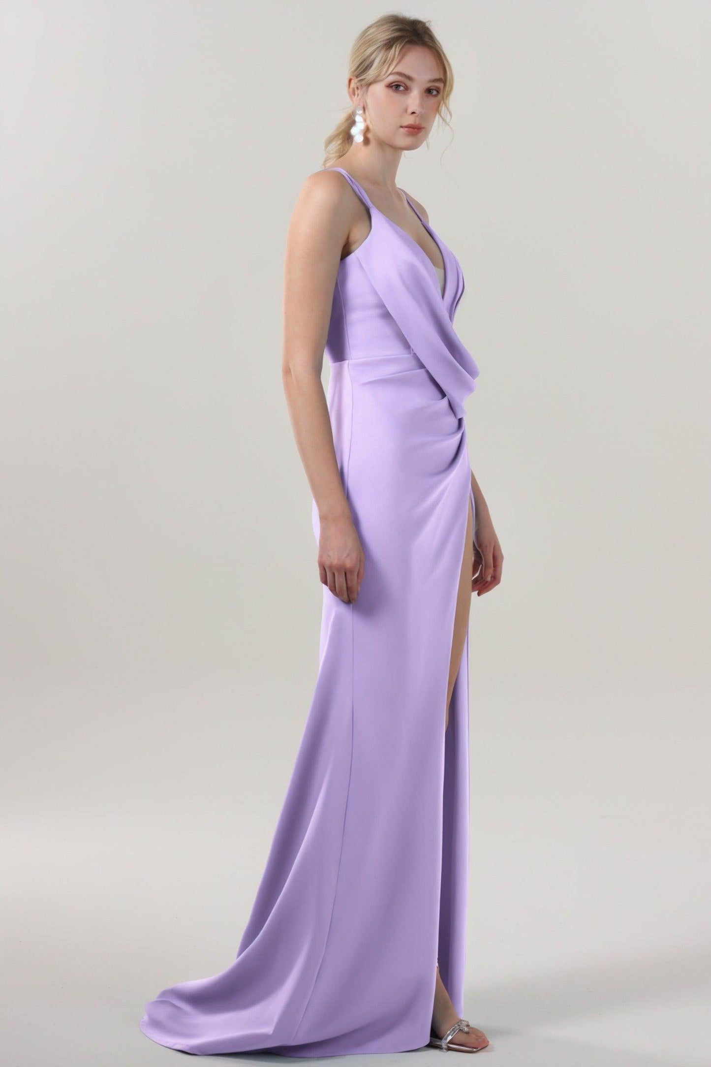 Sheath-Column Sweep-Brush Train Stretch Crepe Formal Dress CS0594 - COCOMELODY