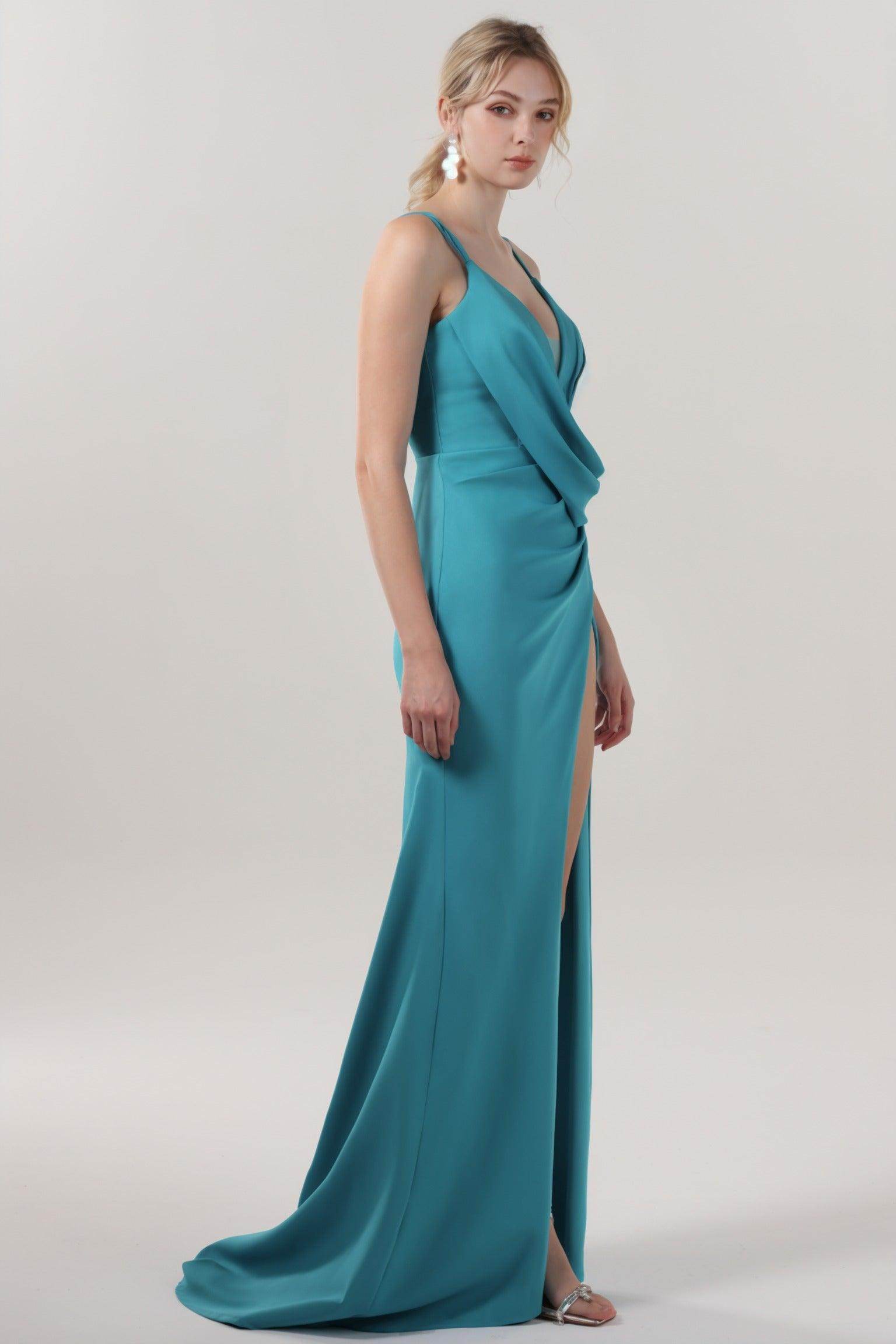 Sheath-Column Sweep-Brush Train Stretch Crepe Formal Dress CS0594 - COCOMELODY