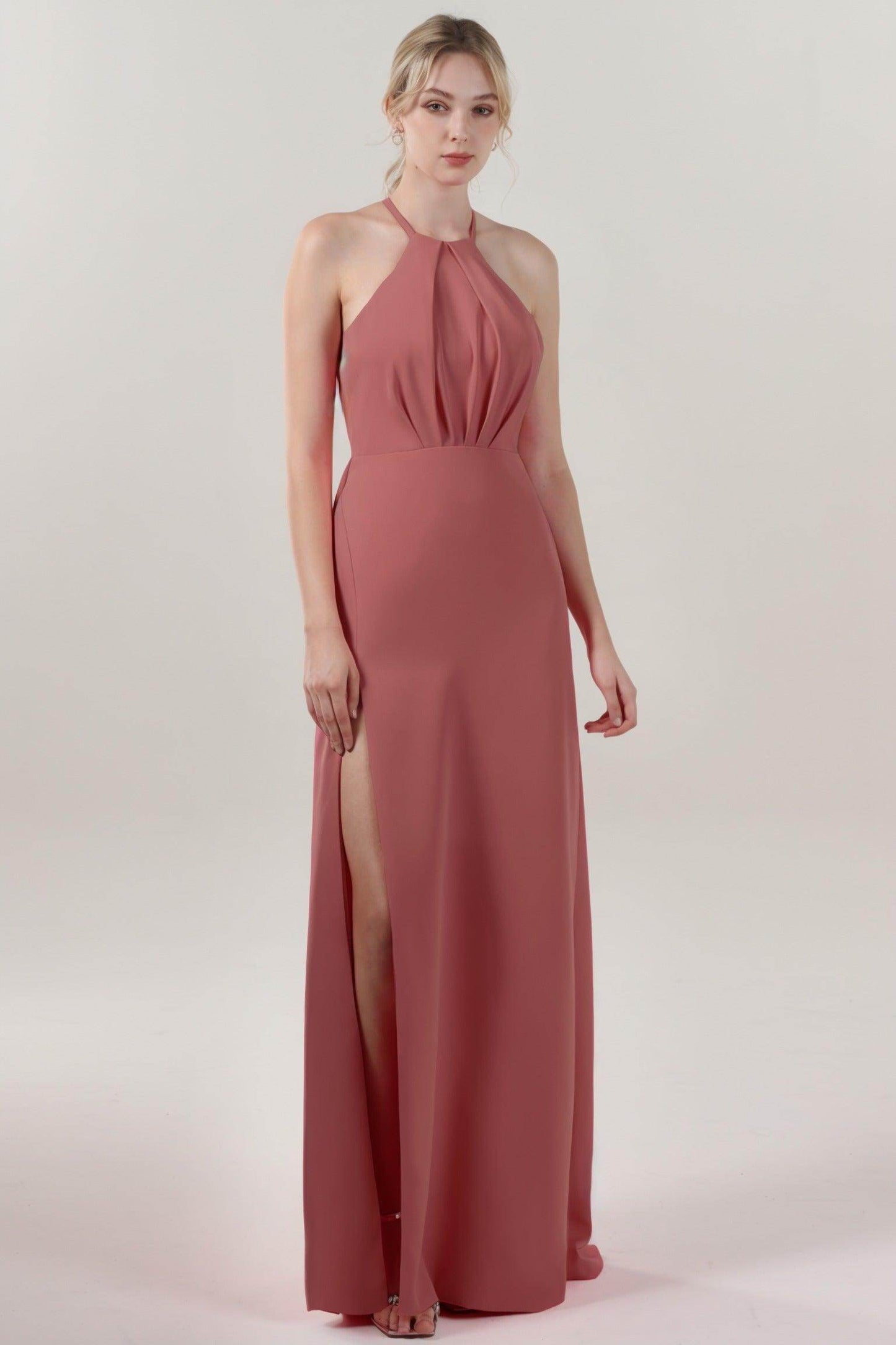 Sheath-Column Maxi Stretch Crepe Bridesmaid Dress CS0597BM - COCOMELODY