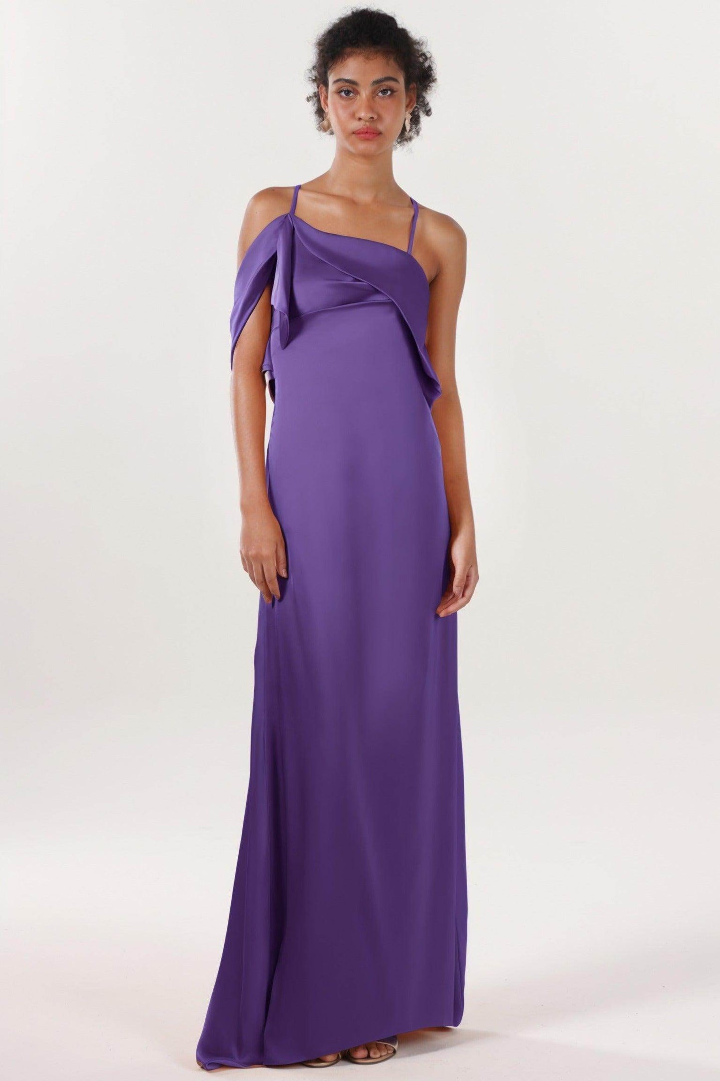 Sheath-Column Sweep-Brush Train Luxe Satin Bridesmaid Dress CS0598BM - COCOMELODY