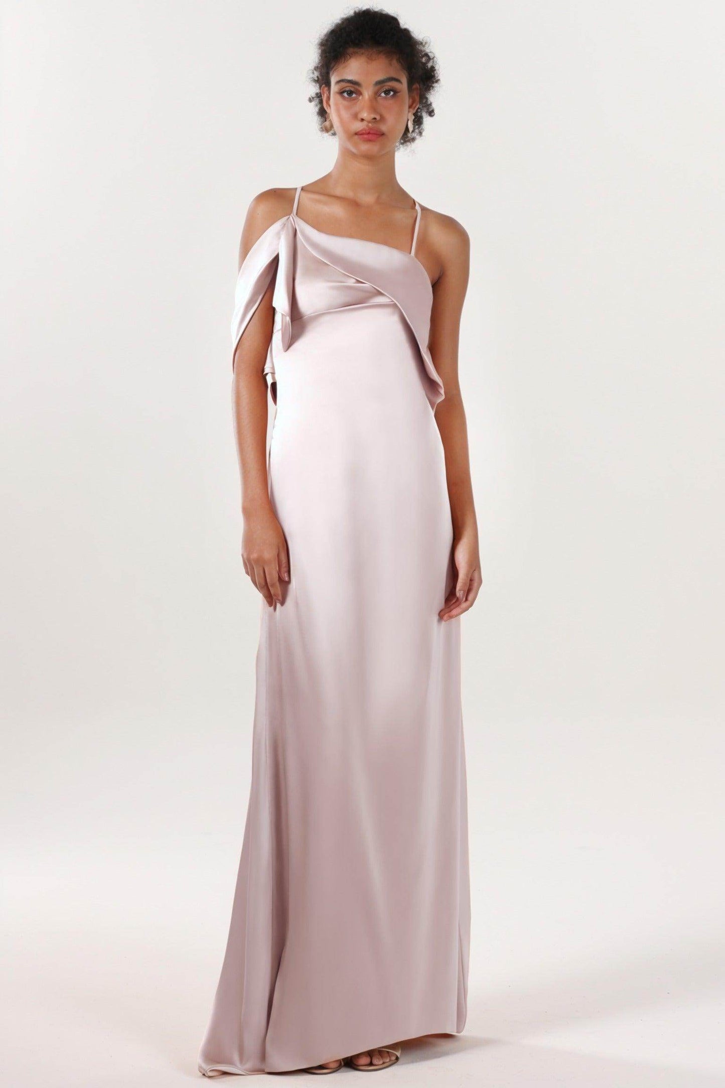 Sheath-Column Sweep-Brush Train Luxe Satin Bridesmaid Dress CS0598BM - COCOMELODY