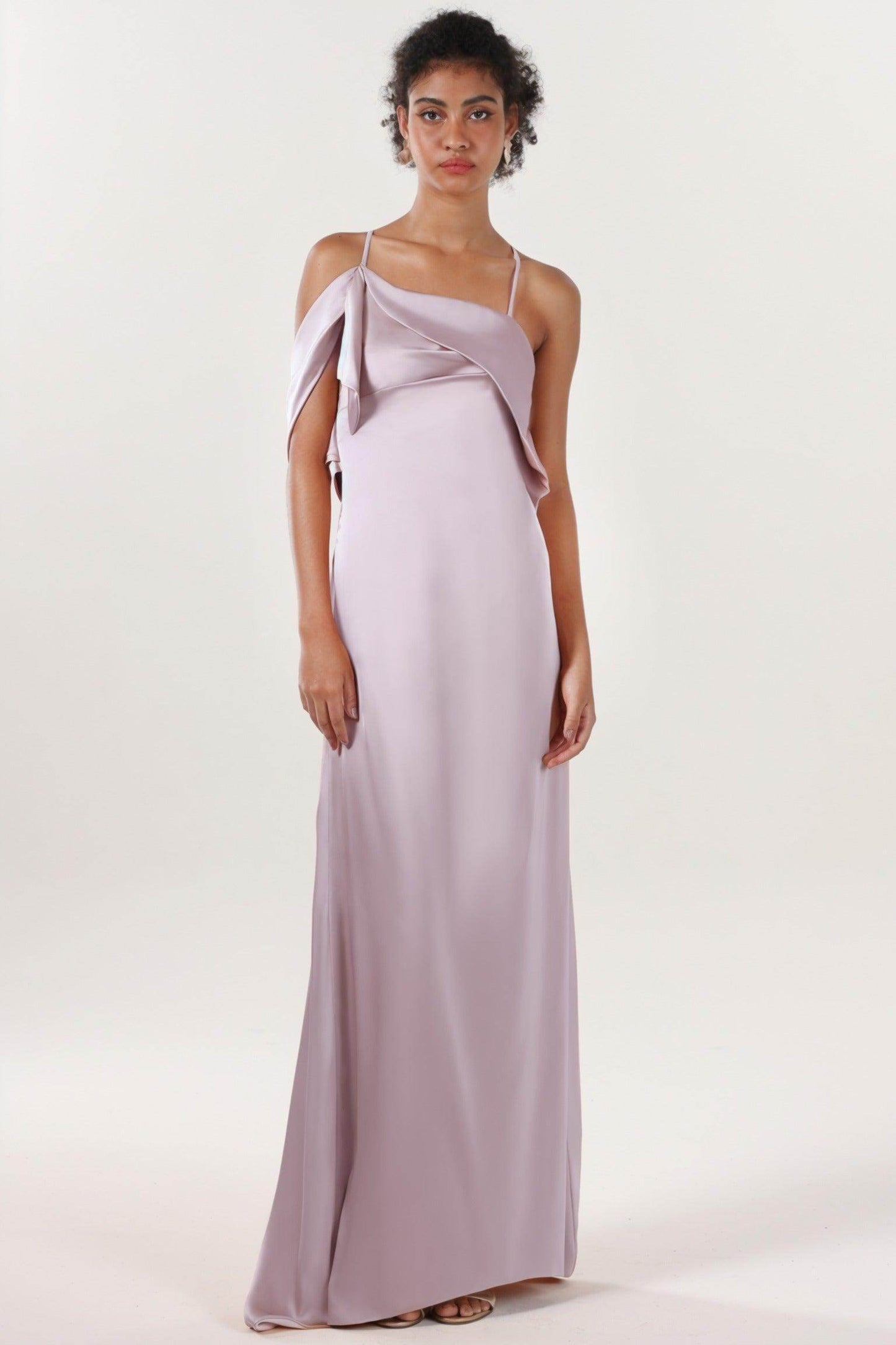 Sheath-Column Sweep-Brush Train Luxe Satin Bridesmaid Dress CS0598BM - COCOMELODY