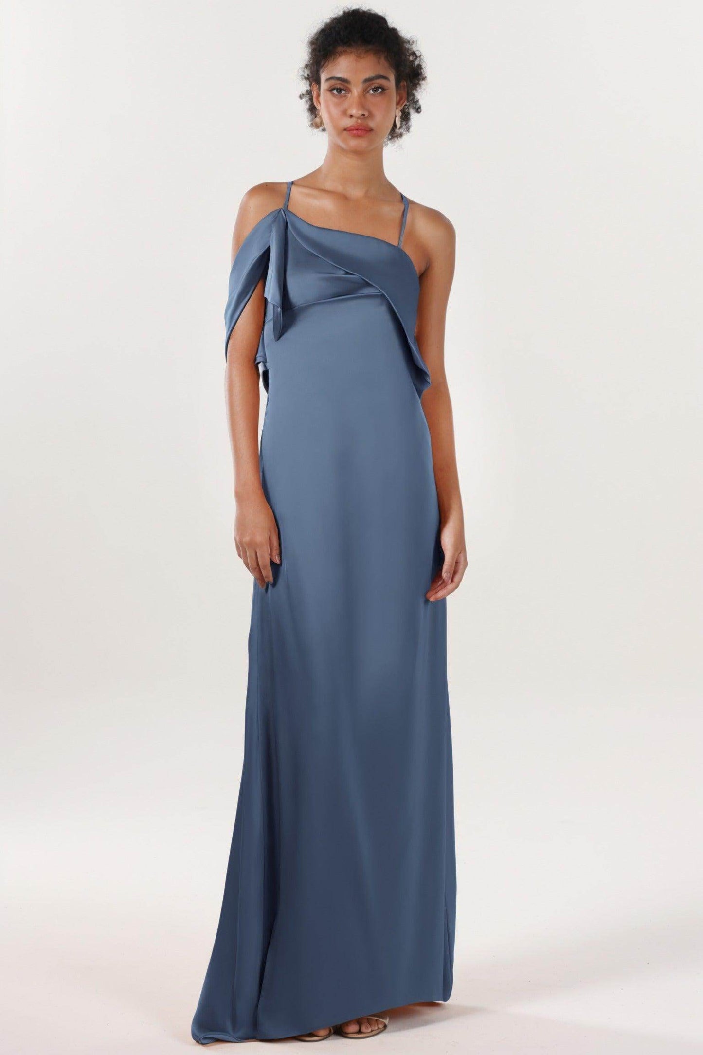 Sheath-Column Sweep-Brush Train Luxe Satin Bridesmaid Dress CS0598BM - COCOMELODY