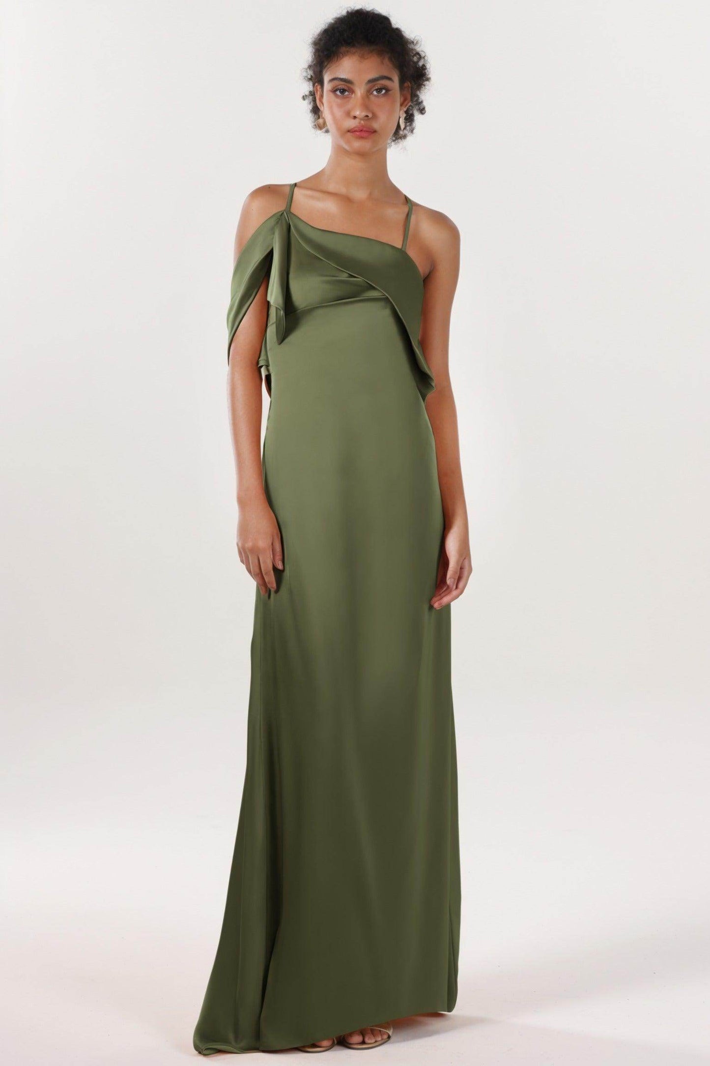 Sheath-Column Sweep-Brush Train Luxe Satin Bridesmaid Dress CS0598BM - COCOMELODY