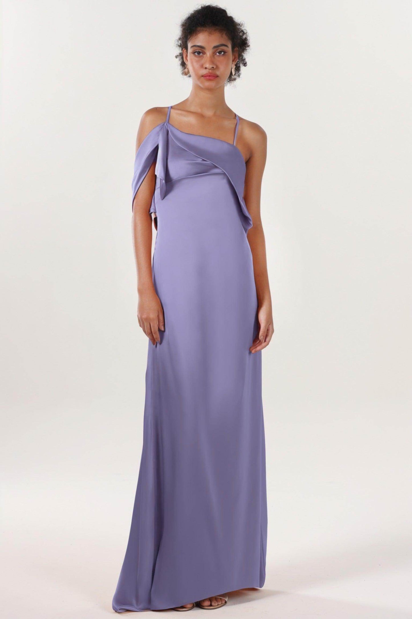 Sheath-Column Sweep-Brush Train Luxe Satin Bridesmaid Dress CS0598BM - COCOMELODY