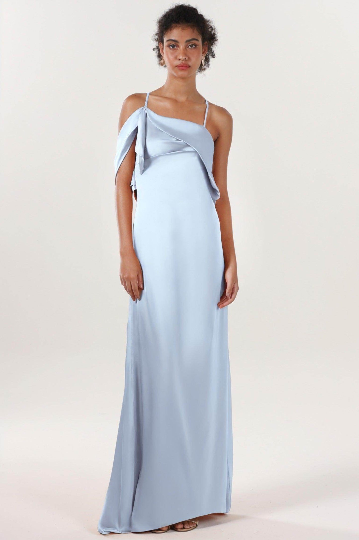 Sheath-Column Sweep-Brush Train Luxe Satin Bridesmaid Dress CS0598BM - COCOMELODY