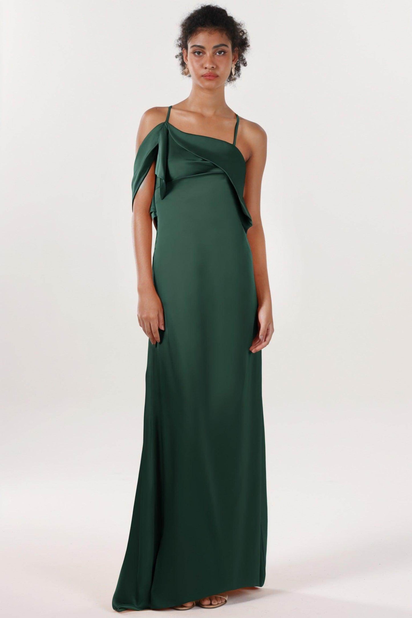 Sheath-Column Sweep-Brush Train Luxe Satin Bridesmaid Dress CS0598BM - COCOMELODY