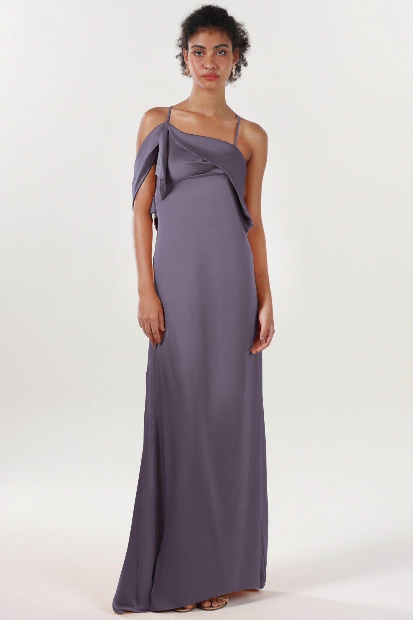 Sheath-Column Sweep-Brush Train Luxe Satin Bridesmaid Dress CS0598BM - COCOMELODY