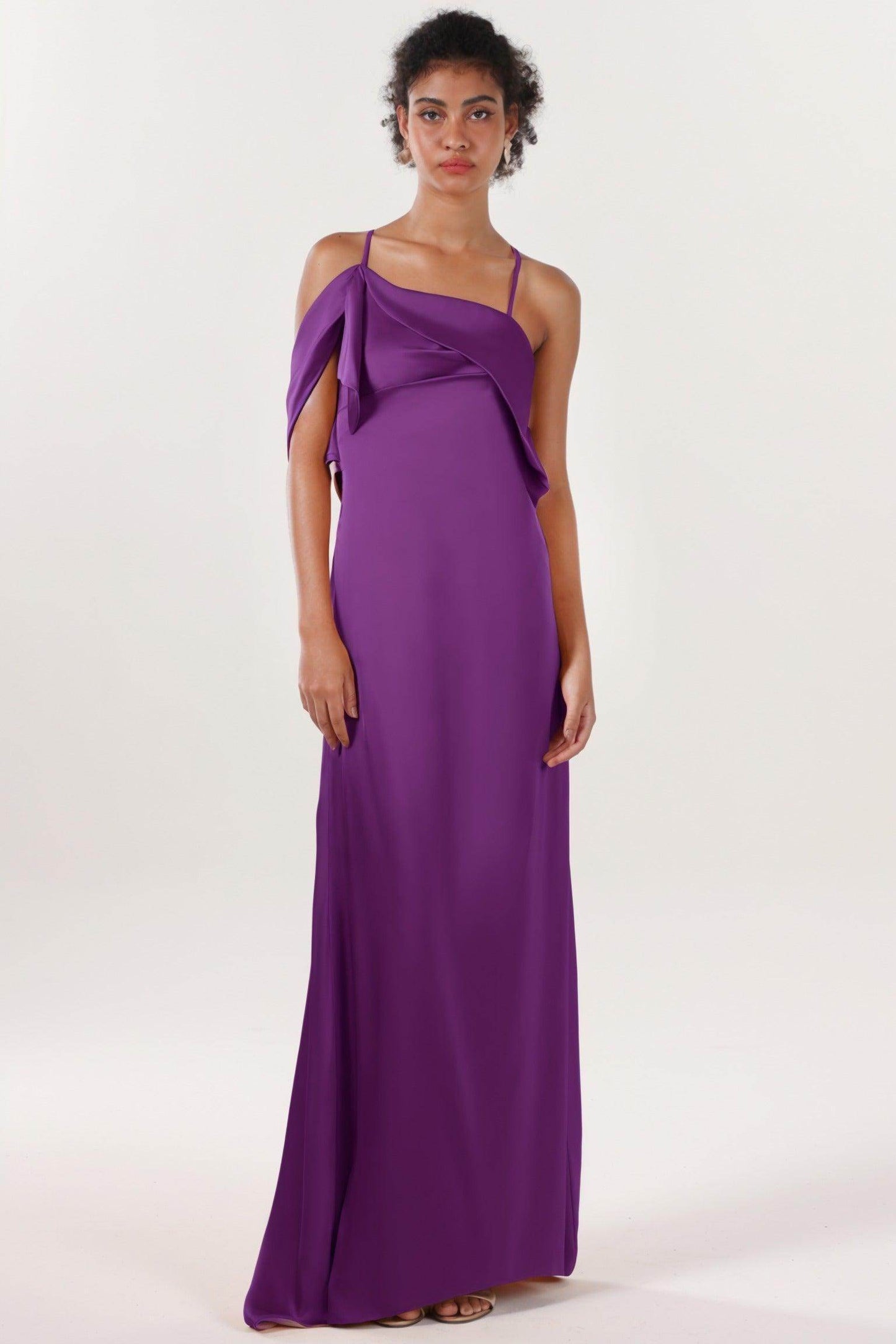 Sheath-Column Sweep-Brush Train Luxe Satin Bridesmaid Dress CS0598BM - COCOMELODY