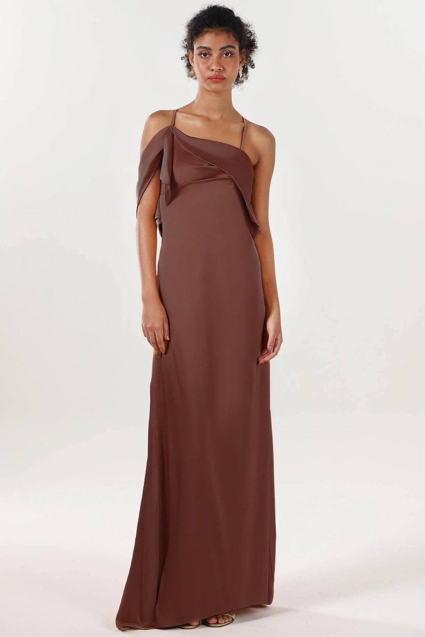 Sheath-Column Sweep-Brush Train Luxe Satin Bridesmaid Dress CS0598BM - Espresso - COCOMELODY