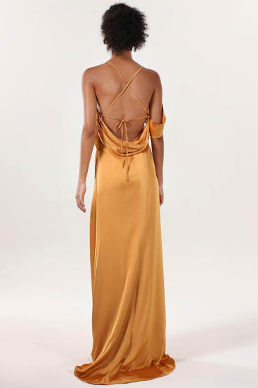 Sheath-Column Sweep-Brush Train Luxe Satin Formal Dress CS0598CR - COCOMELODY