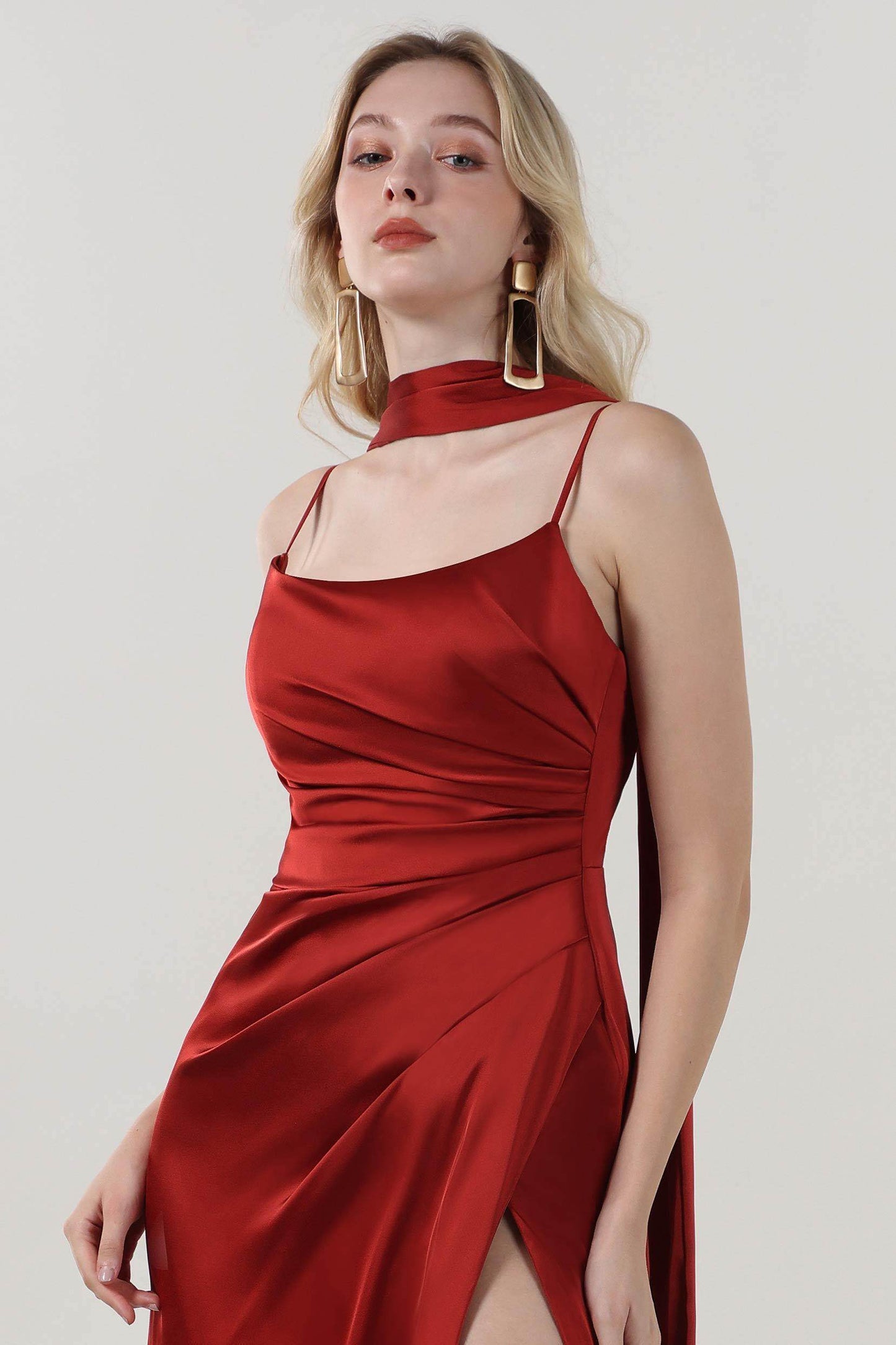 Sheath-Column Maxi Luxe Satin Bridesmaid Dress CS0599BM - COCOMELODY