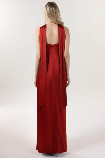 Sheath-Column Maxi Luxe Satin Bridesmaid Dress CS0599BM - COCOMELODY