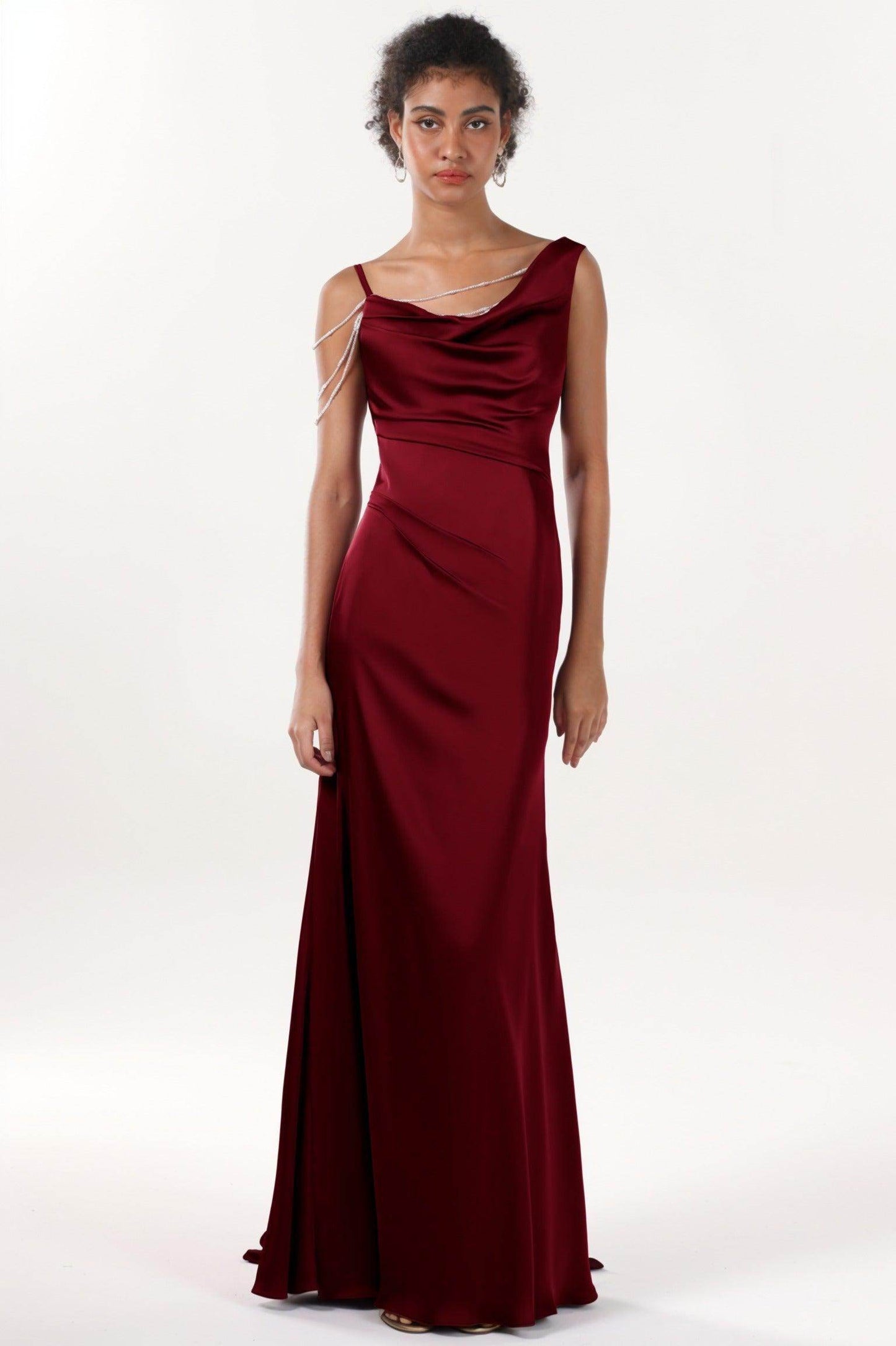 Sheath-Column Sweep-Brush Train Luxe Satin Bridesmaid Dress CS0600BM - COCOMELODY