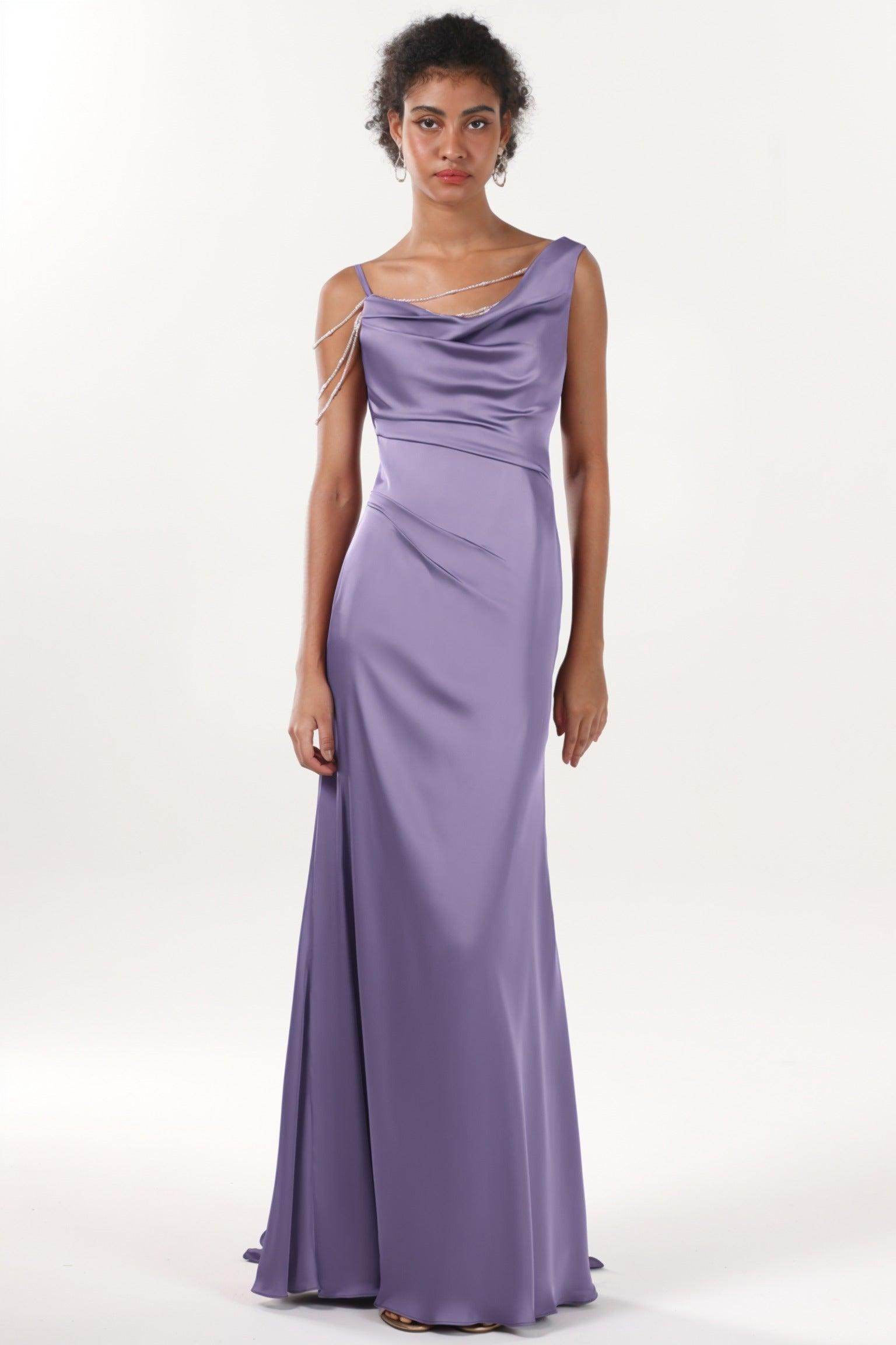 Sheath-Column Sweep-Brush Train Luxe Satin Bridesmaid Dress CS0600BM - COCOMELODY