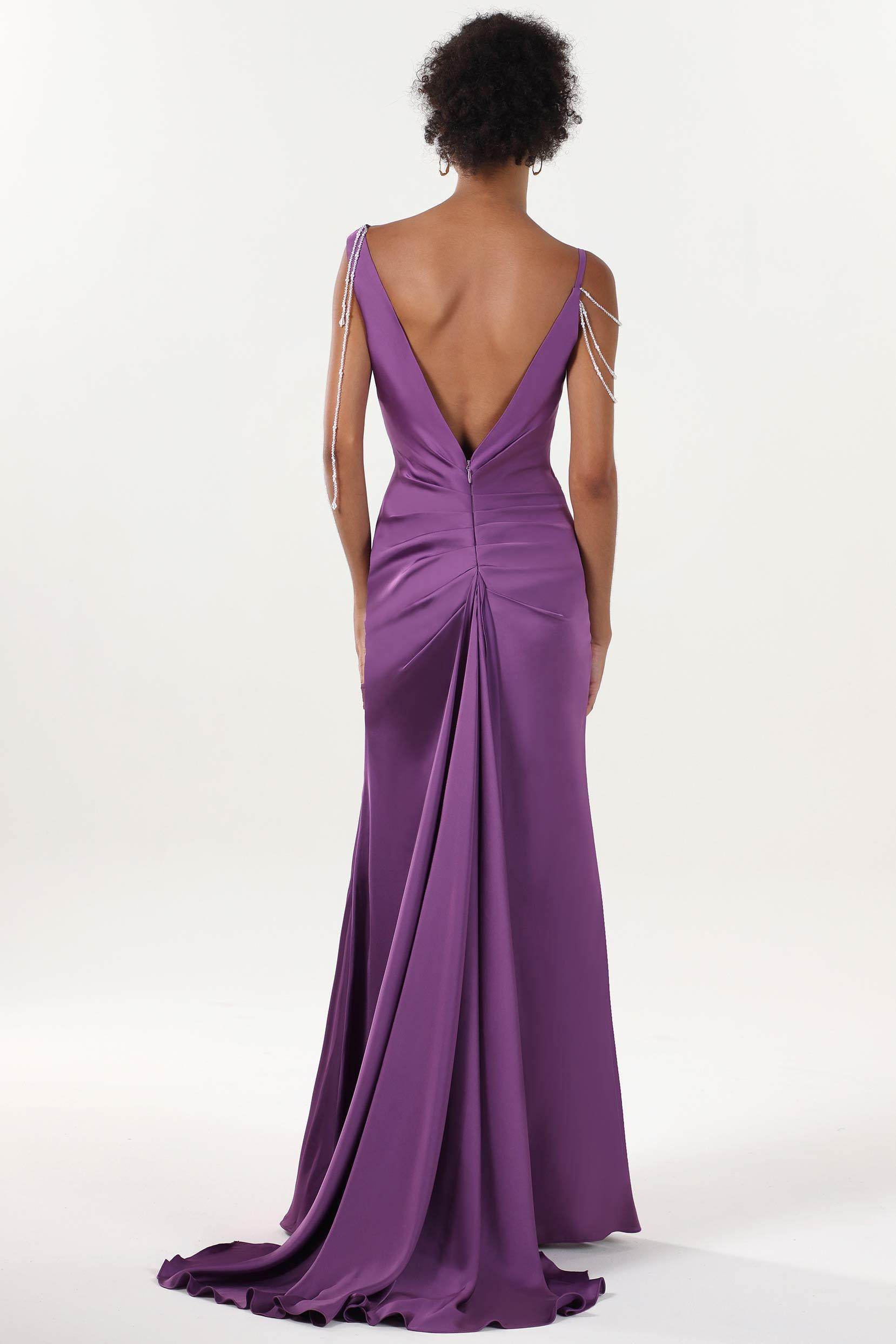 Sheath-Column Sweep-Brush Train Luxe Satin Bridesmaid Dress CS0600BM - COCOMELODY