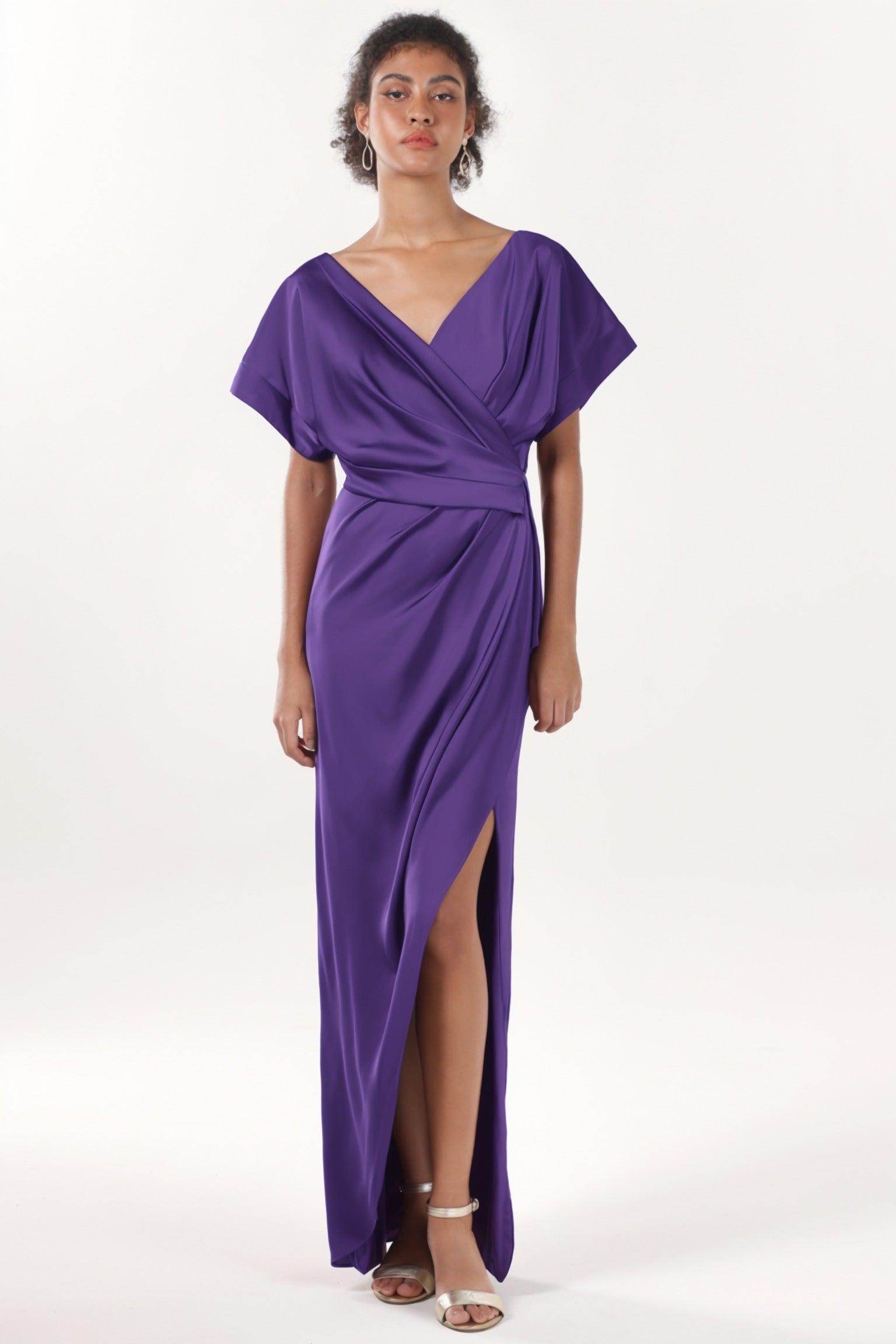 Sheath-Column Maxi Luxe Satin Bridesmaid Dress CS0601BM - COCOMELODY